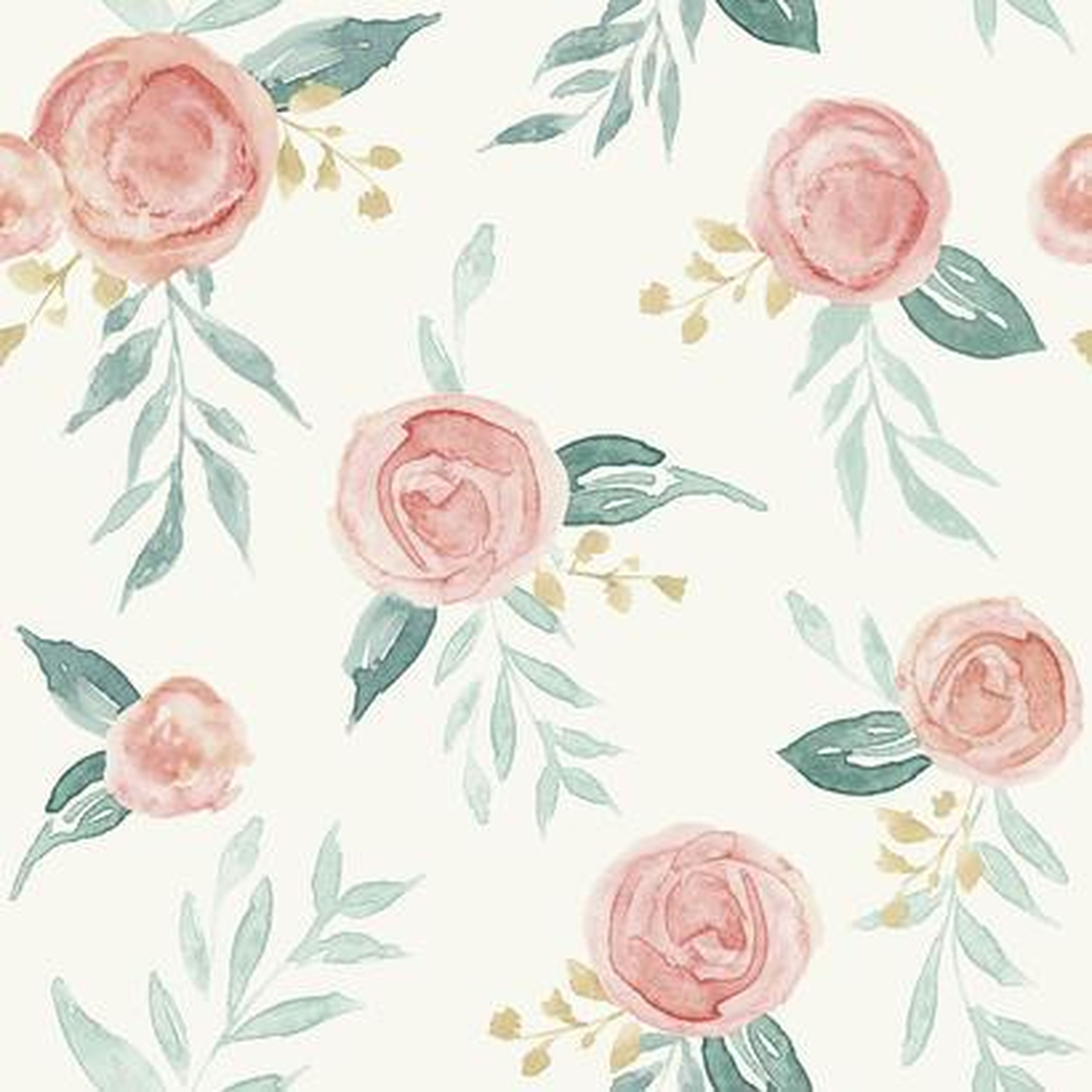 Watercolor Roses Wallpaper, Double Roll - York Wallcoverings