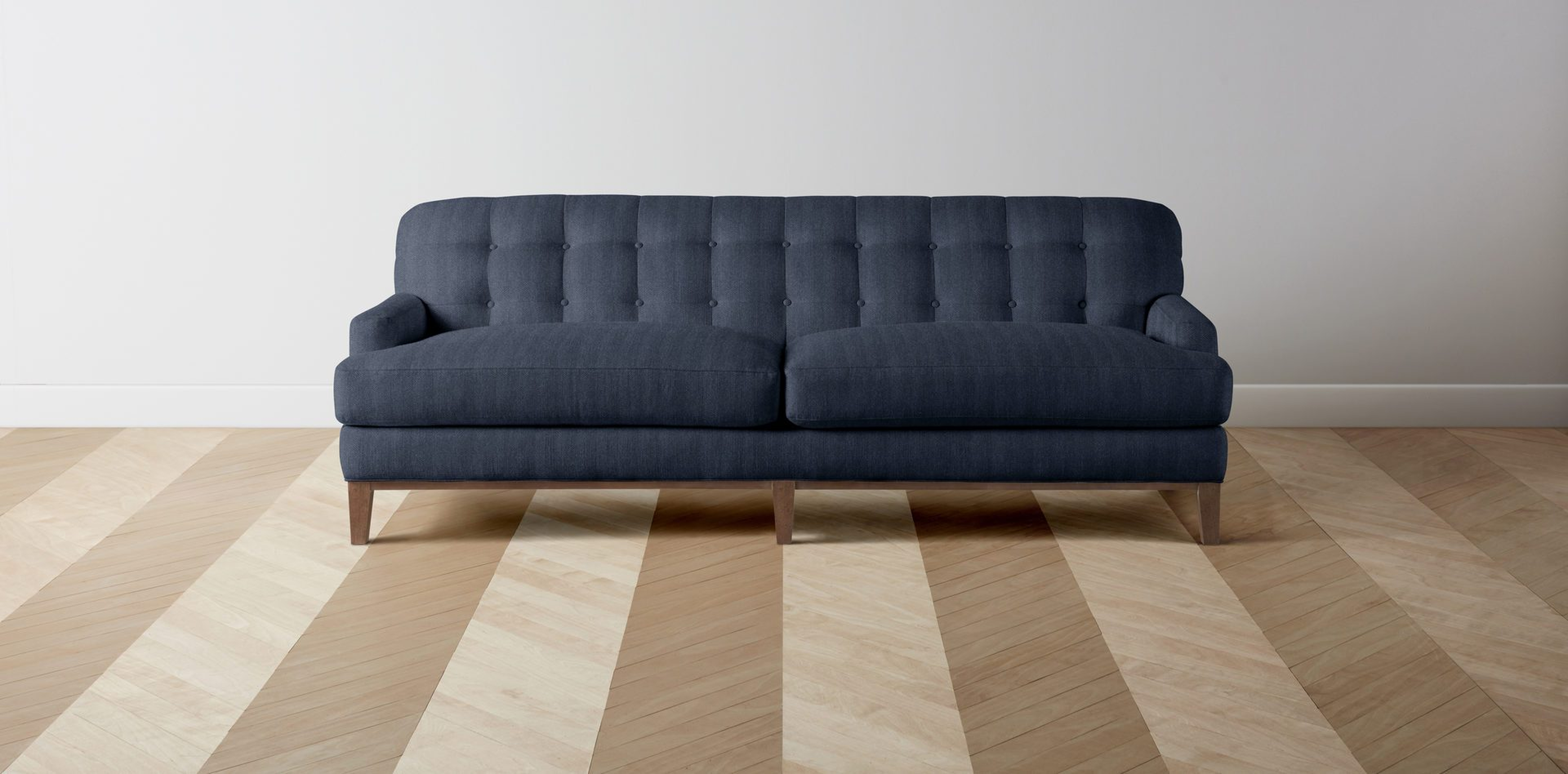 The Ludlow - Performance Chevron Indigo / Washed Oak 85"W Sofa - Maiden Home