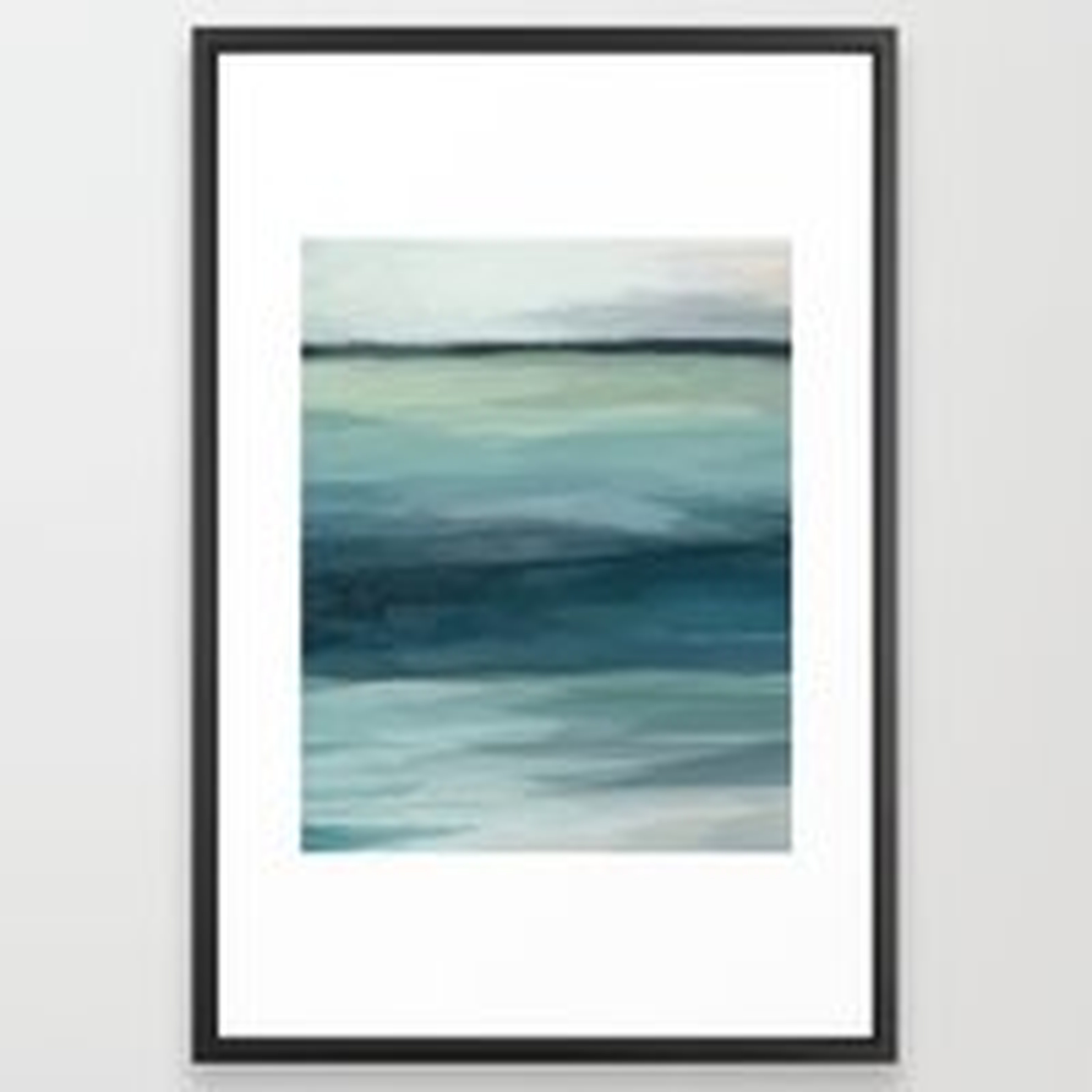 Seafoam Green Mint Navy Blue Abstract Ocean Art Painting Framed Art Print - Society6