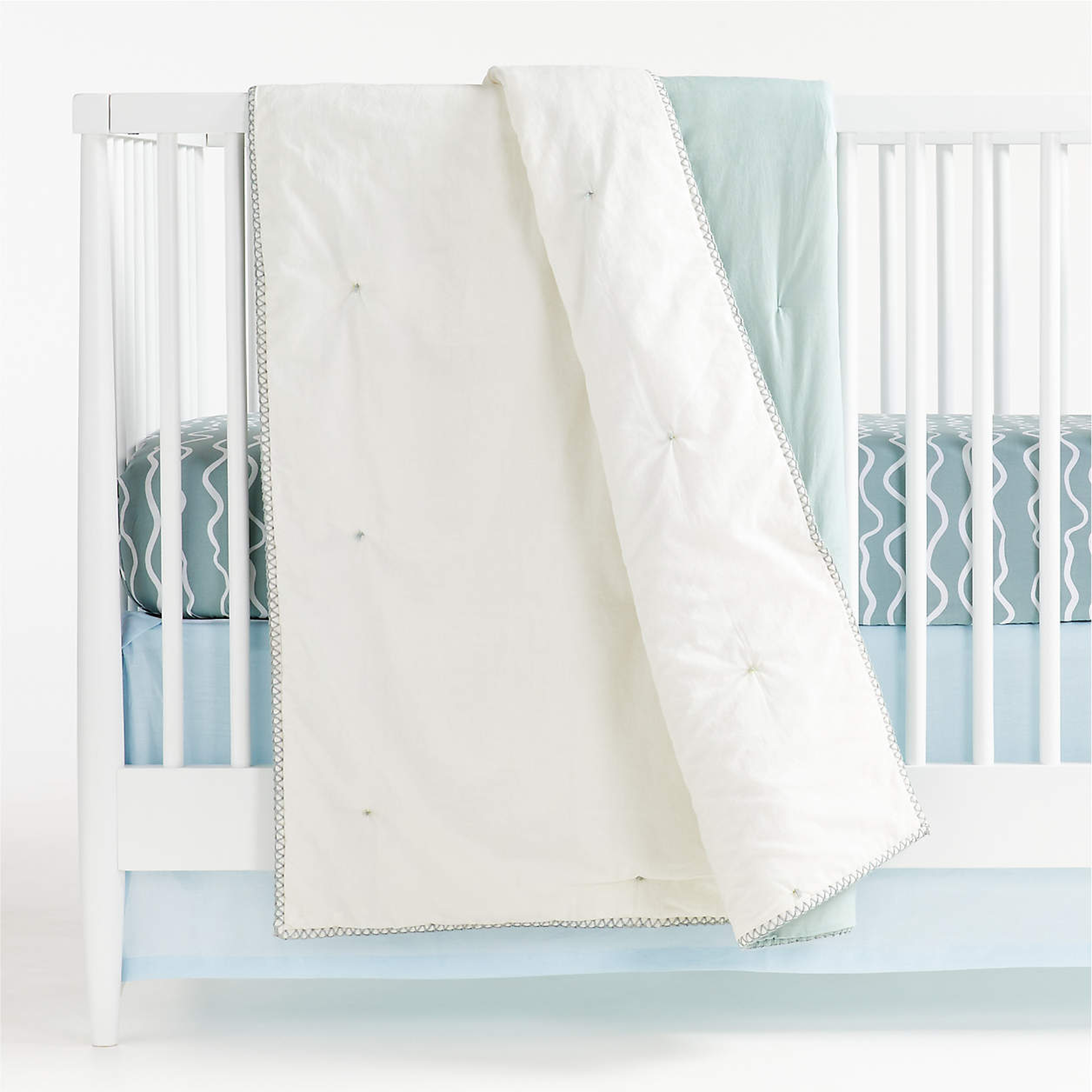 Blue Mini Tuft Organic Crib Blanket - Crate and Barrel