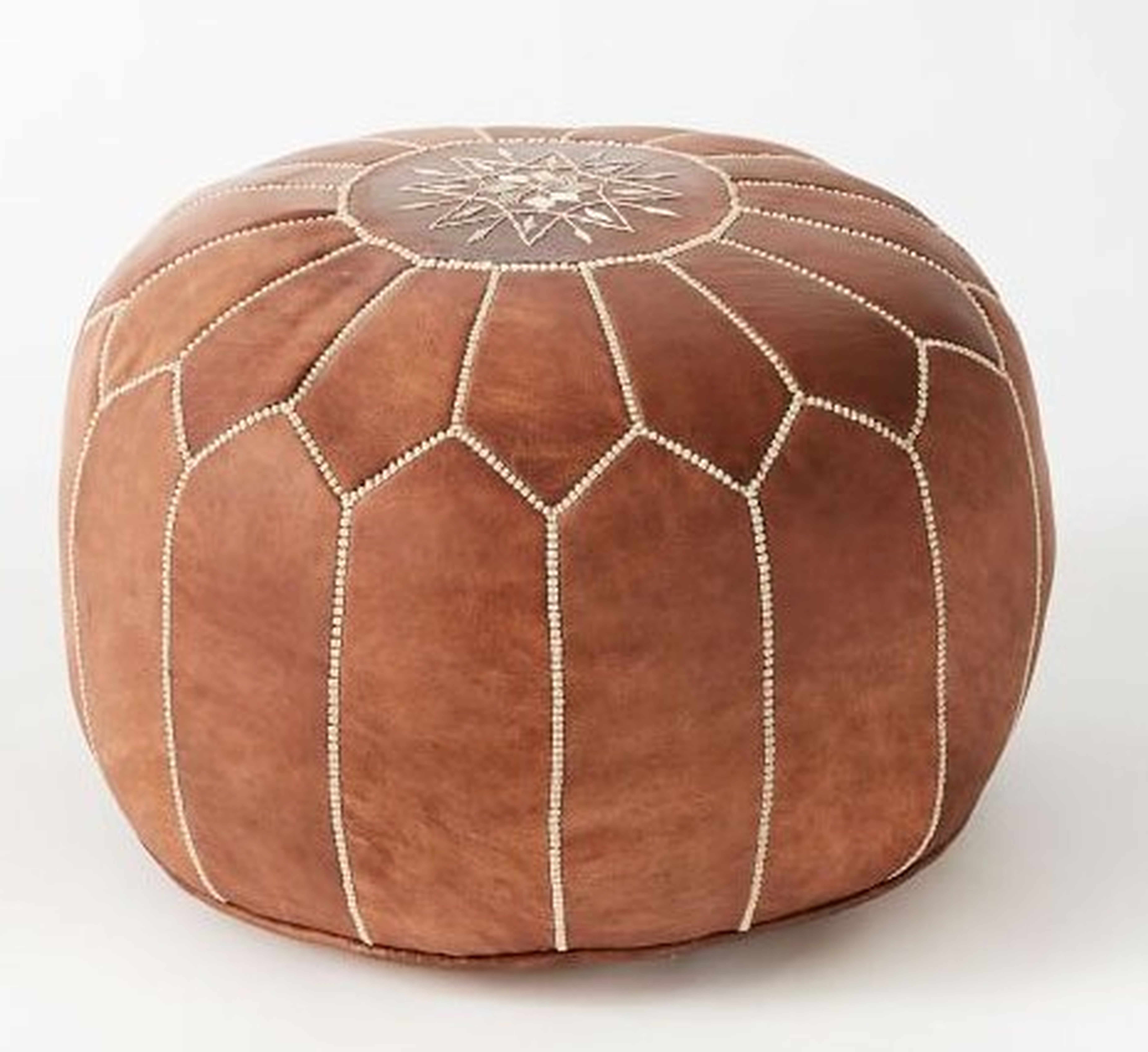 Leather Moroccan Pouf, Tan - West Elm