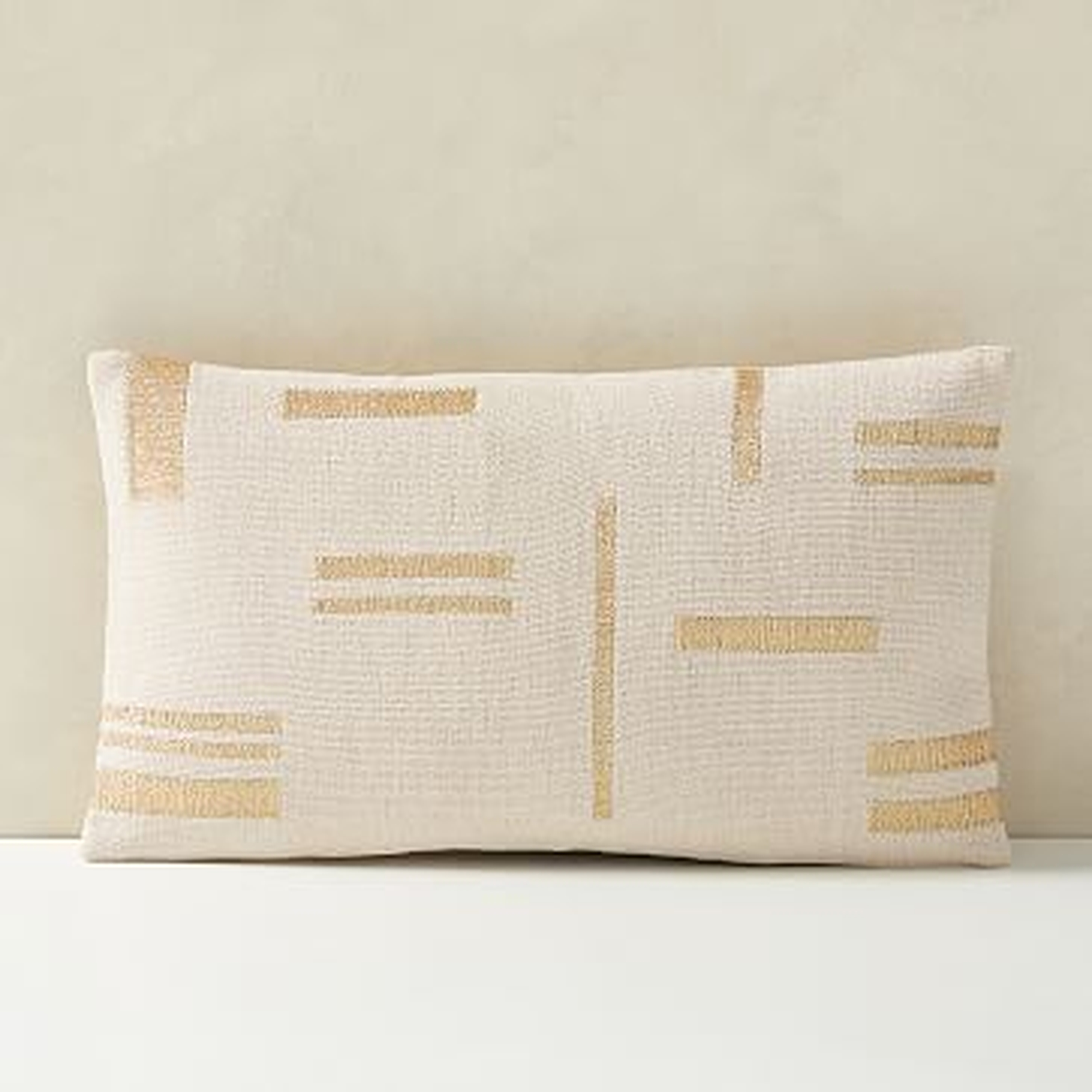 Embroidered Metallic Blocks Pillow Cover, 12"x21", Belgian Flax - West Elm