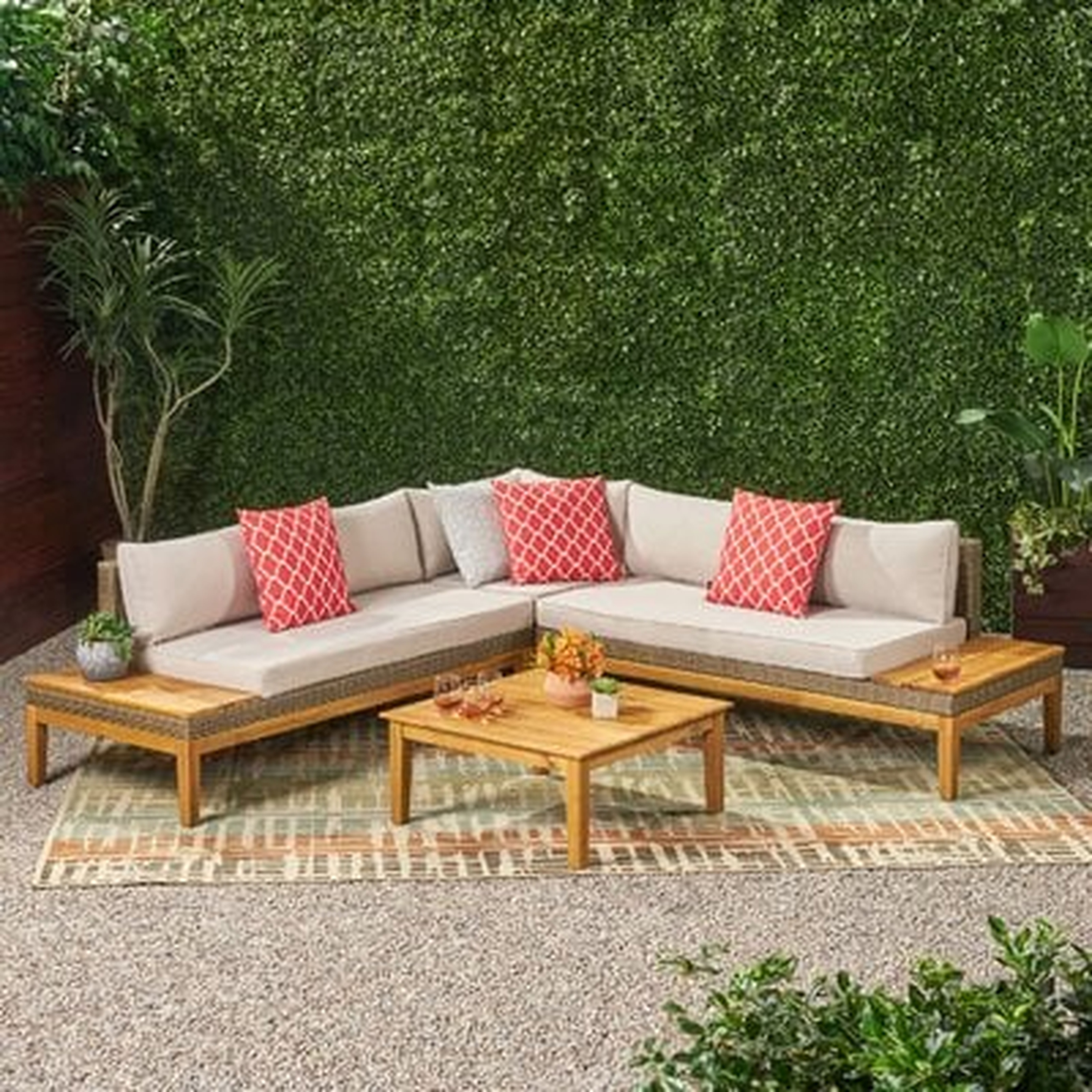 4 Piece Sectional Seating Group with Cushions - Wayfair