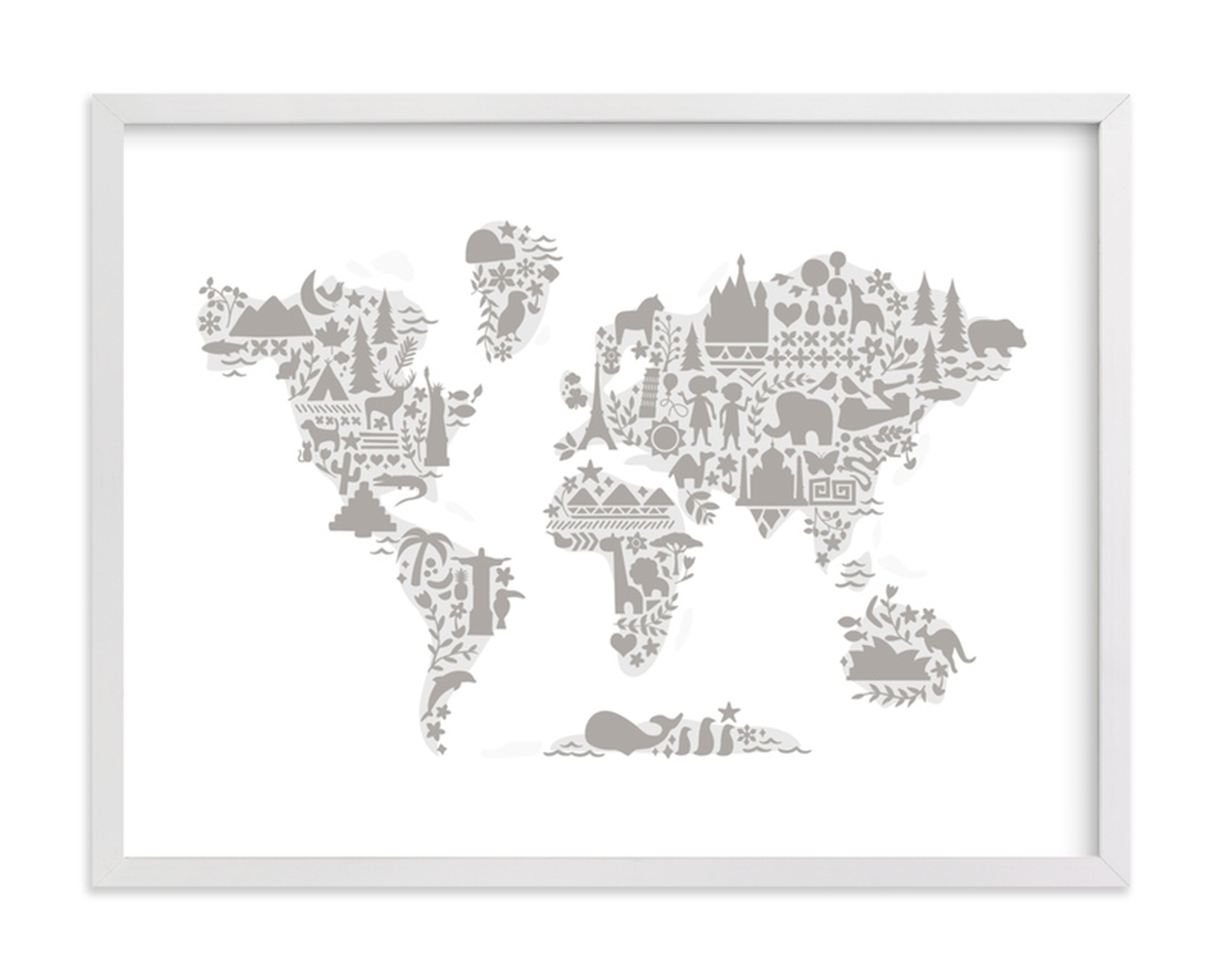 Little Big World Map / 24" x 18" / White Wood Frame - Minted