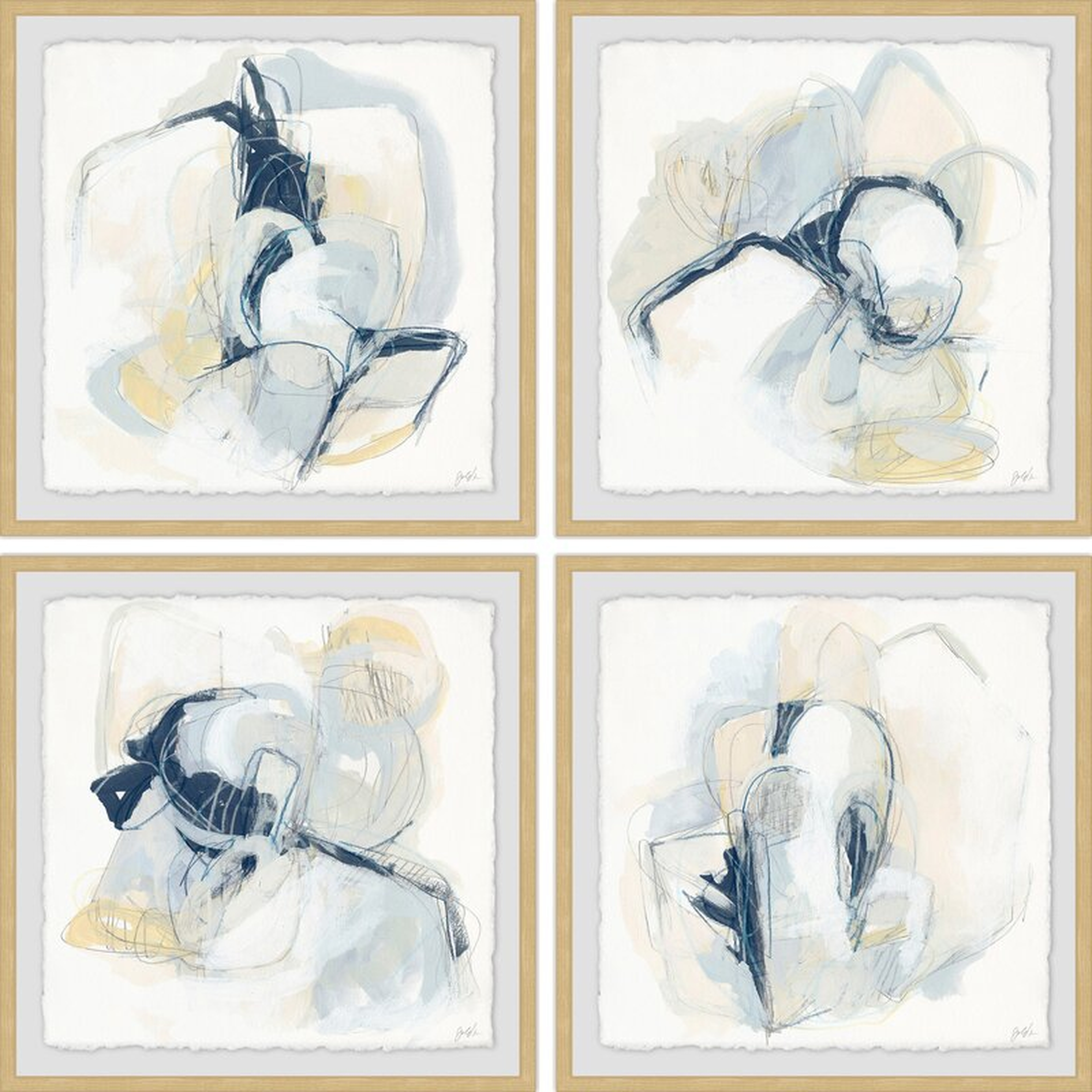 'Pastel Sketches' 4 Piece Framed Acrylic Painting Print Set / 24" x 24" Each - Wayfair