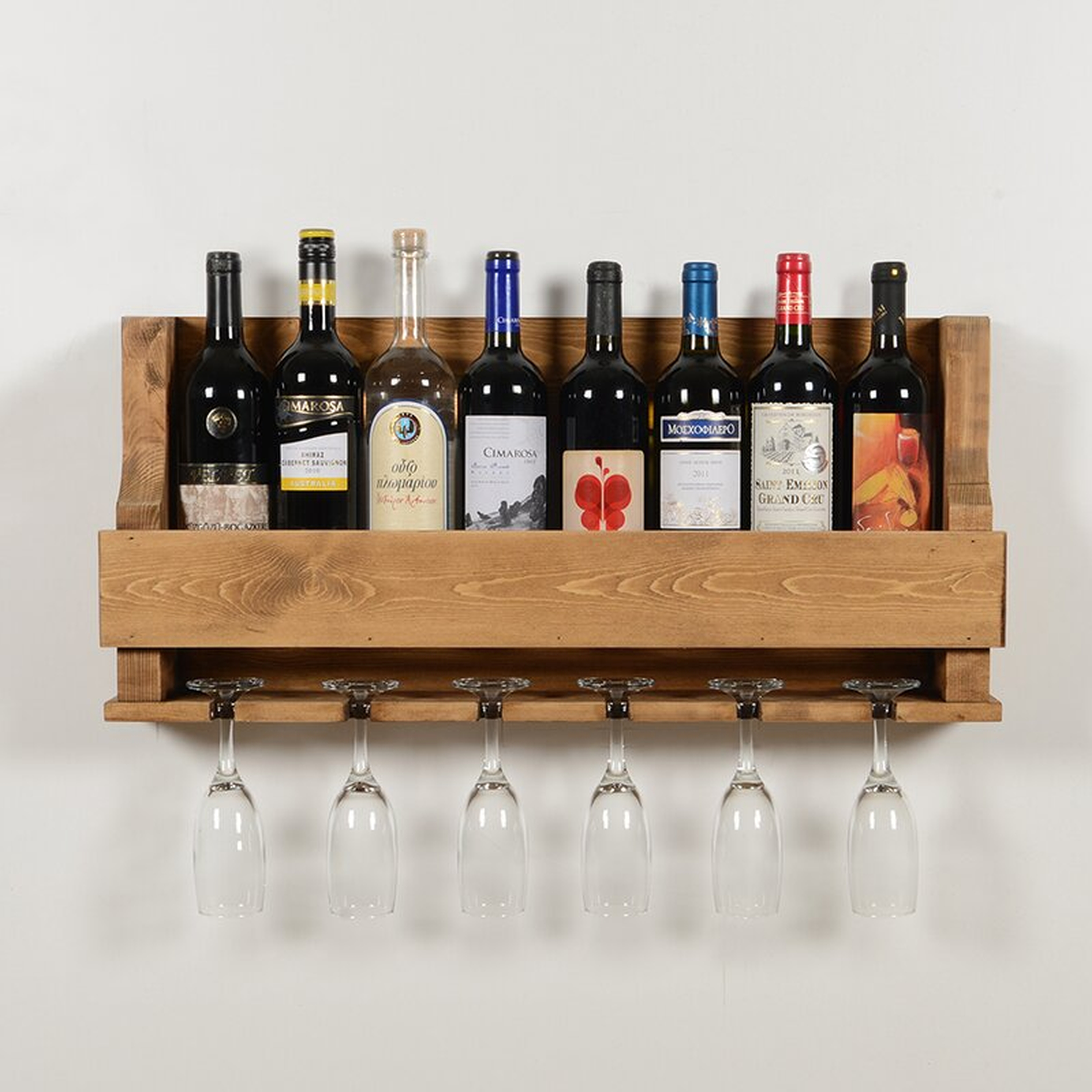 Anding Natural 8 Bottle Wall Mounted Wine Bottle and Glass Rack - Wayfair