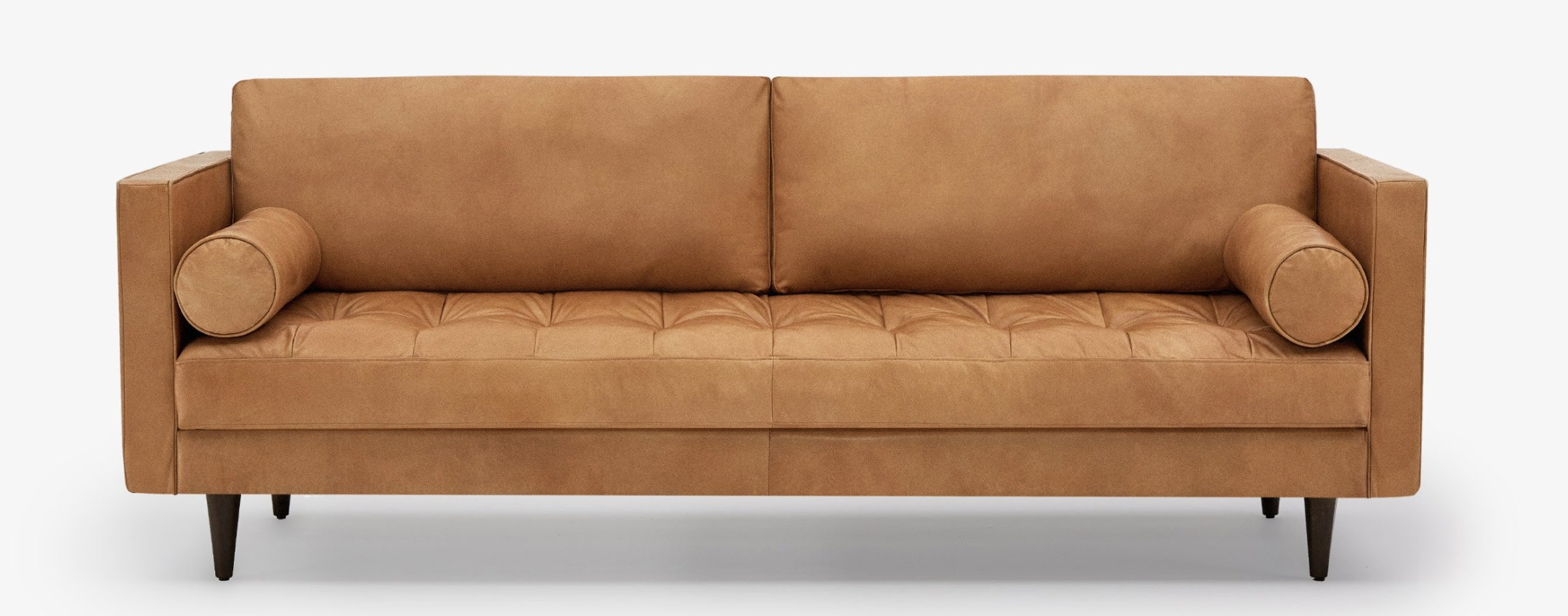 Briar Leather Sofa in Santiago Caramel Leather with Mocha Wood Stain - Joybird