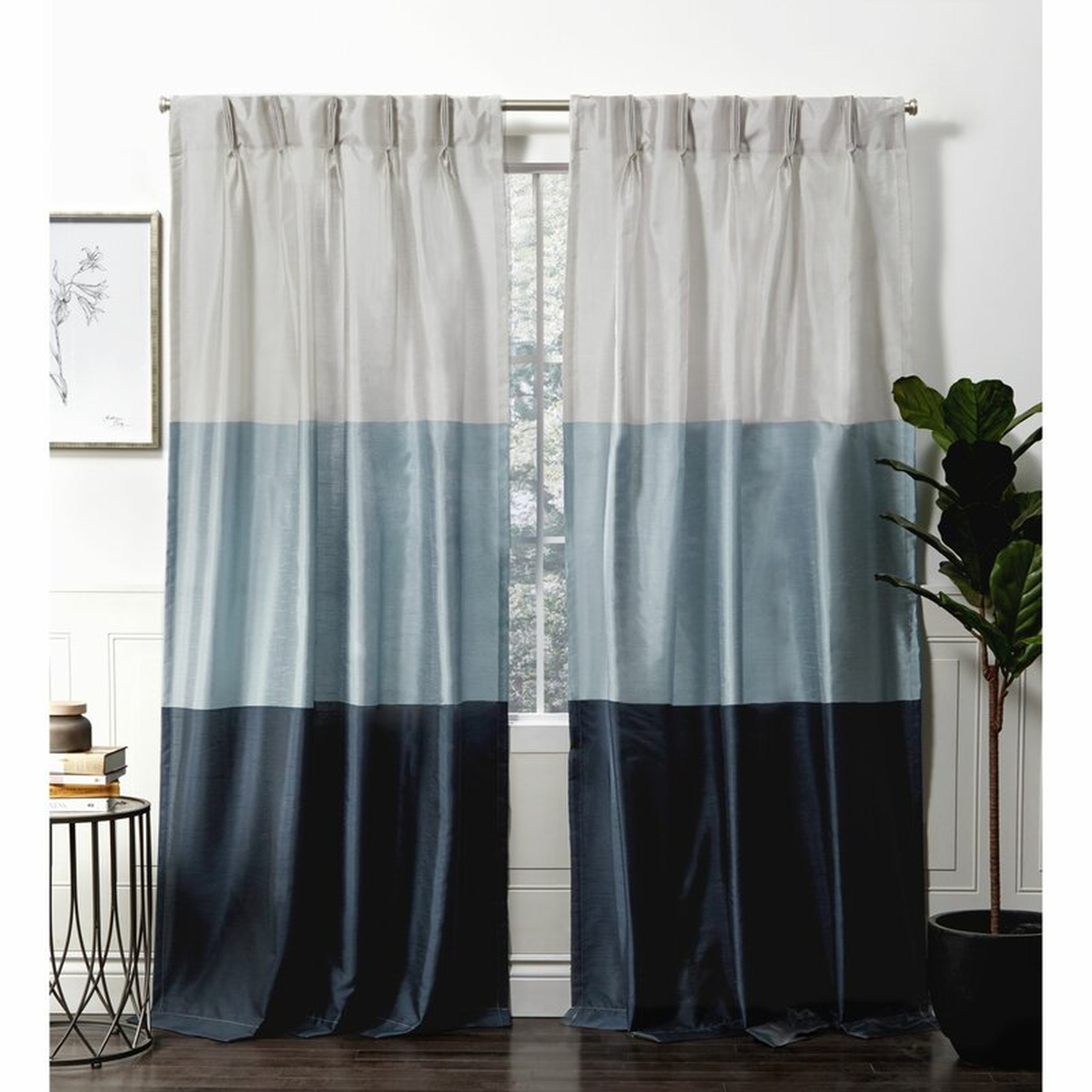Flen Faux Silk Striped Room Darkening Pinch Pleat Curtain Panels (Set of 2) - Wayfair