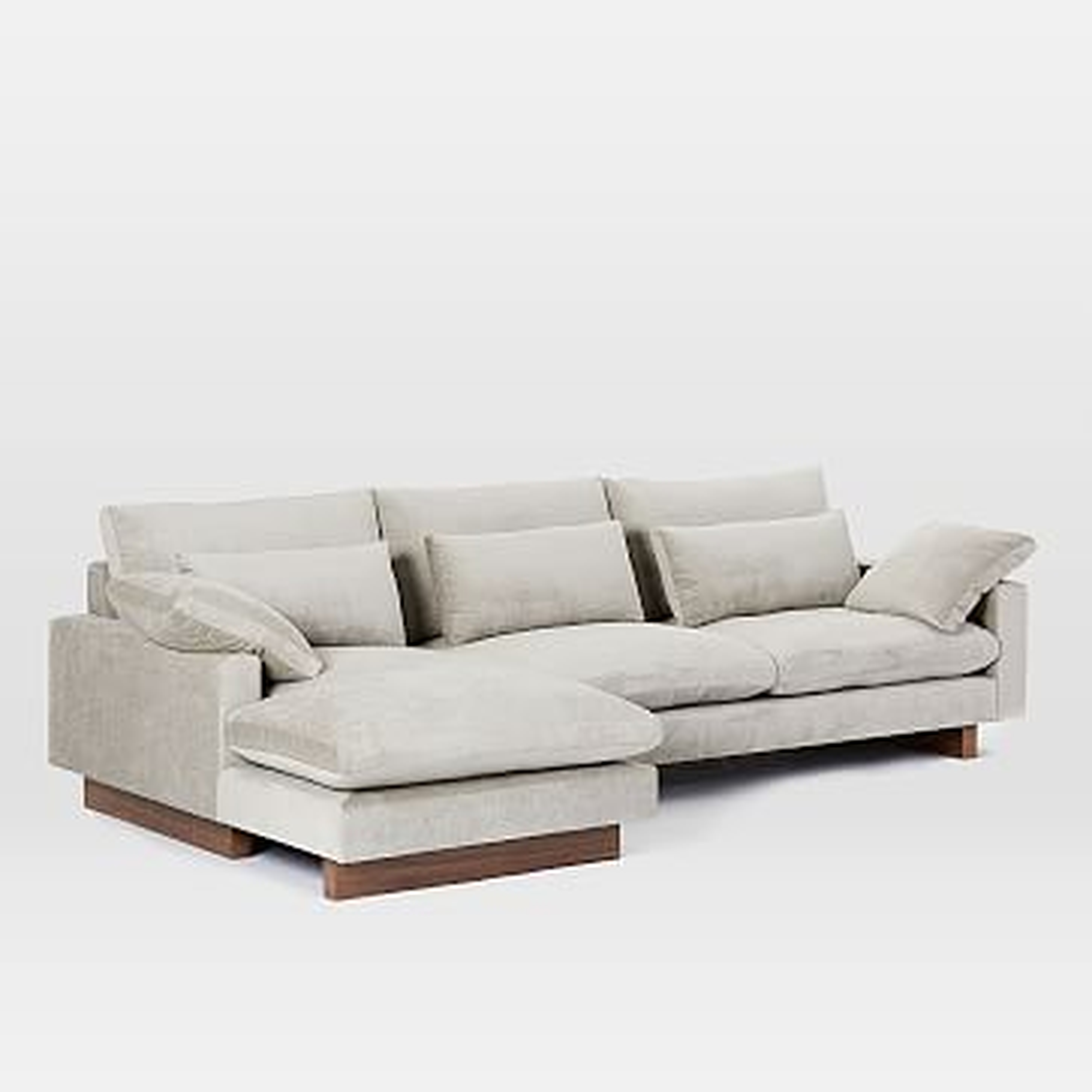 Harmony Set 2, Right Arm 2.5 Seater Sofa, Left Arm Chaise, Distressed Velvet, Light Taupe - West Elm
