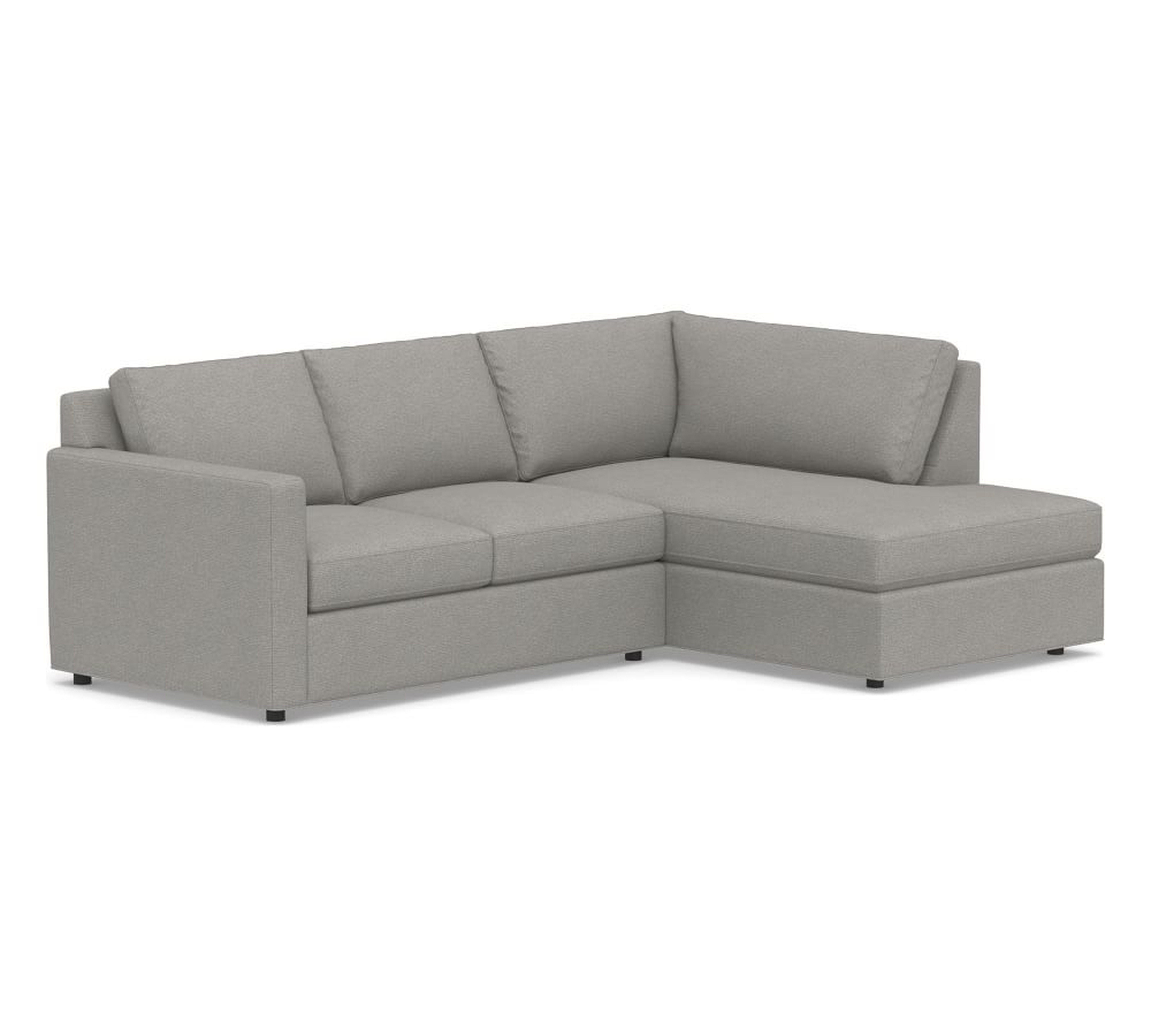 Sanford Square Arm Upholstered Right Sofa Return Bumper Sectional, Polyester Wrapped Cushions, Performance Heathered Basketweave Platinum - Pottery Barn