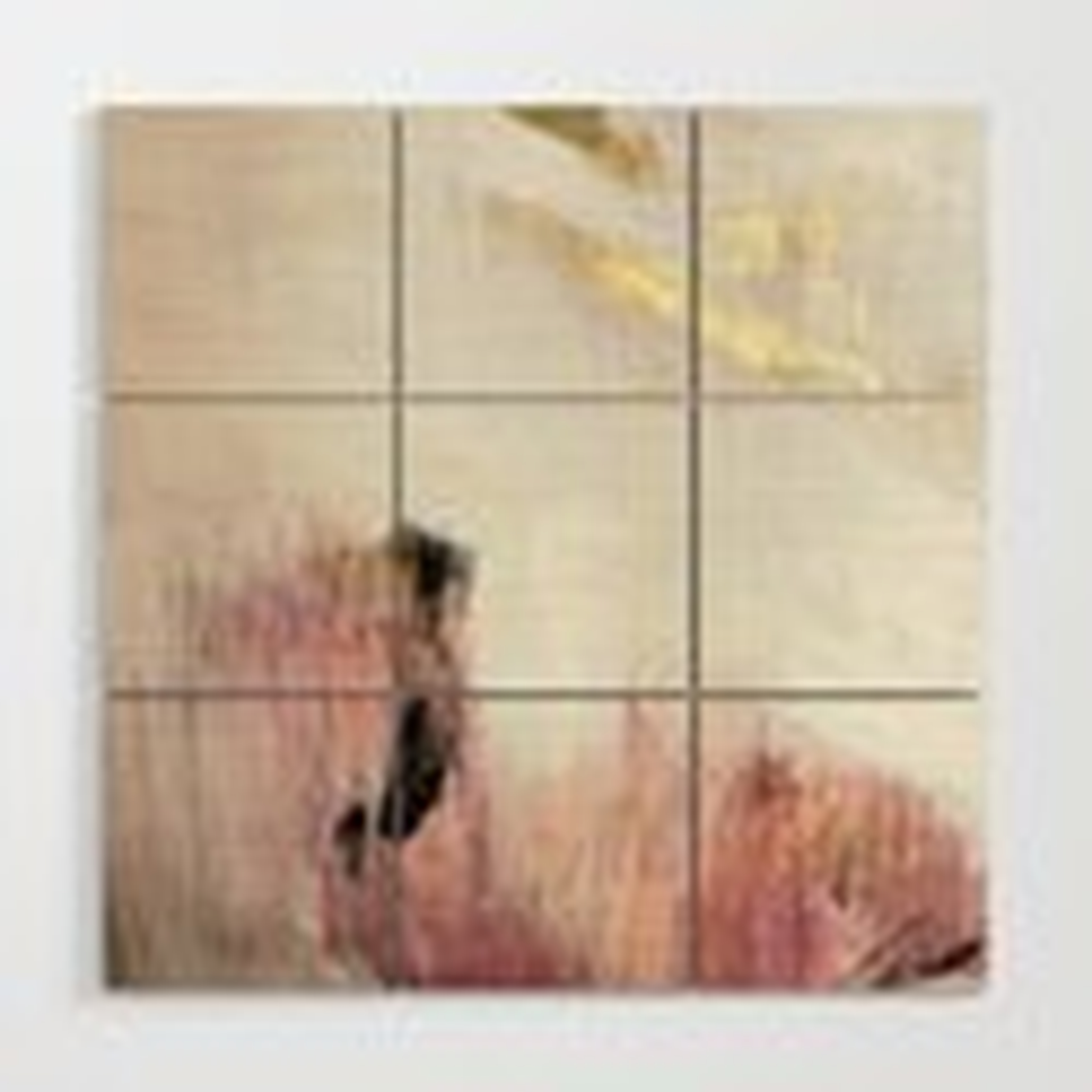 Sunrise [2]: a bright, colorful abstract piece in pink, gold, black, and white Wood Wall Art - Society6
