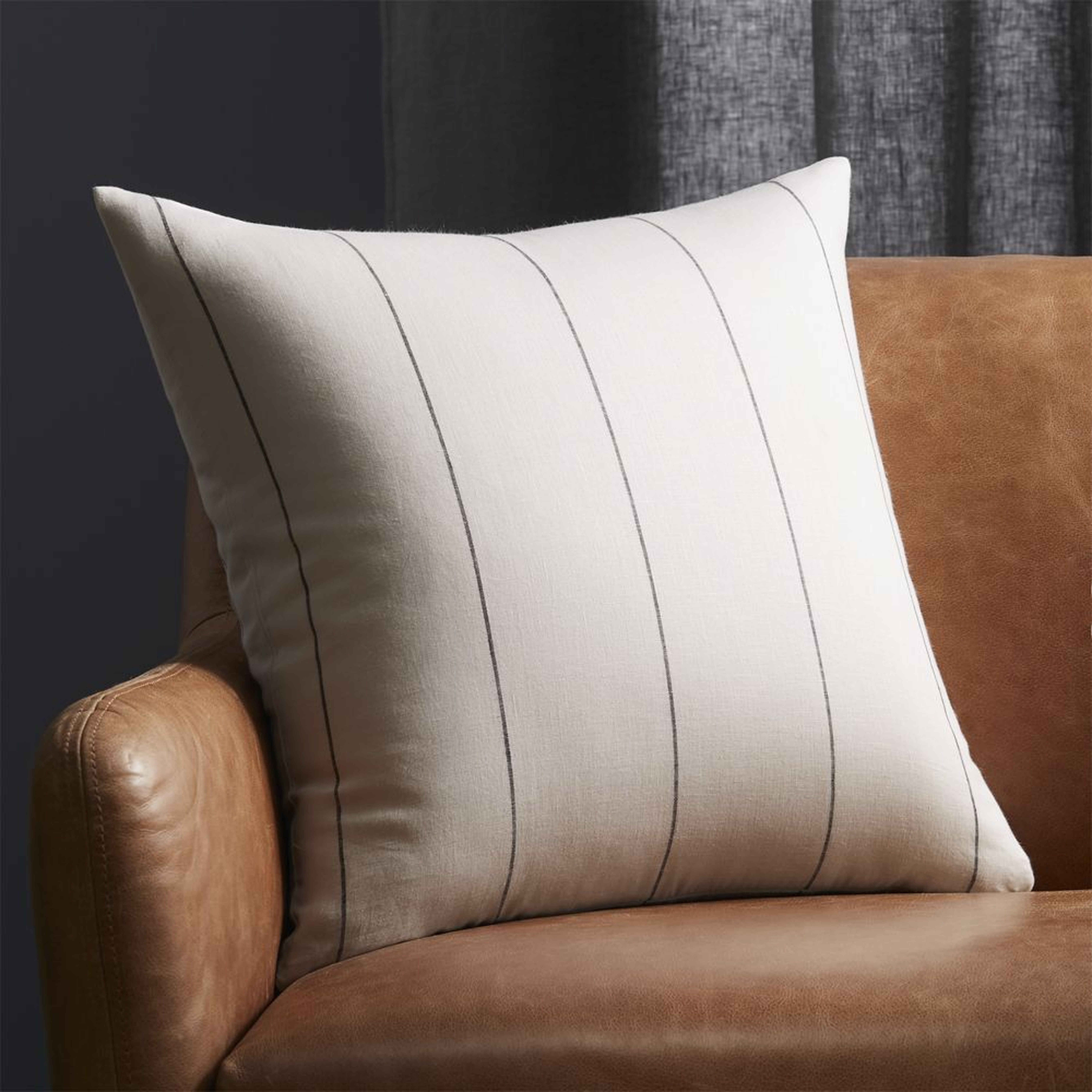 20" Pinstripe White Linen Pillow with Down-Alternative Insert - CB2
