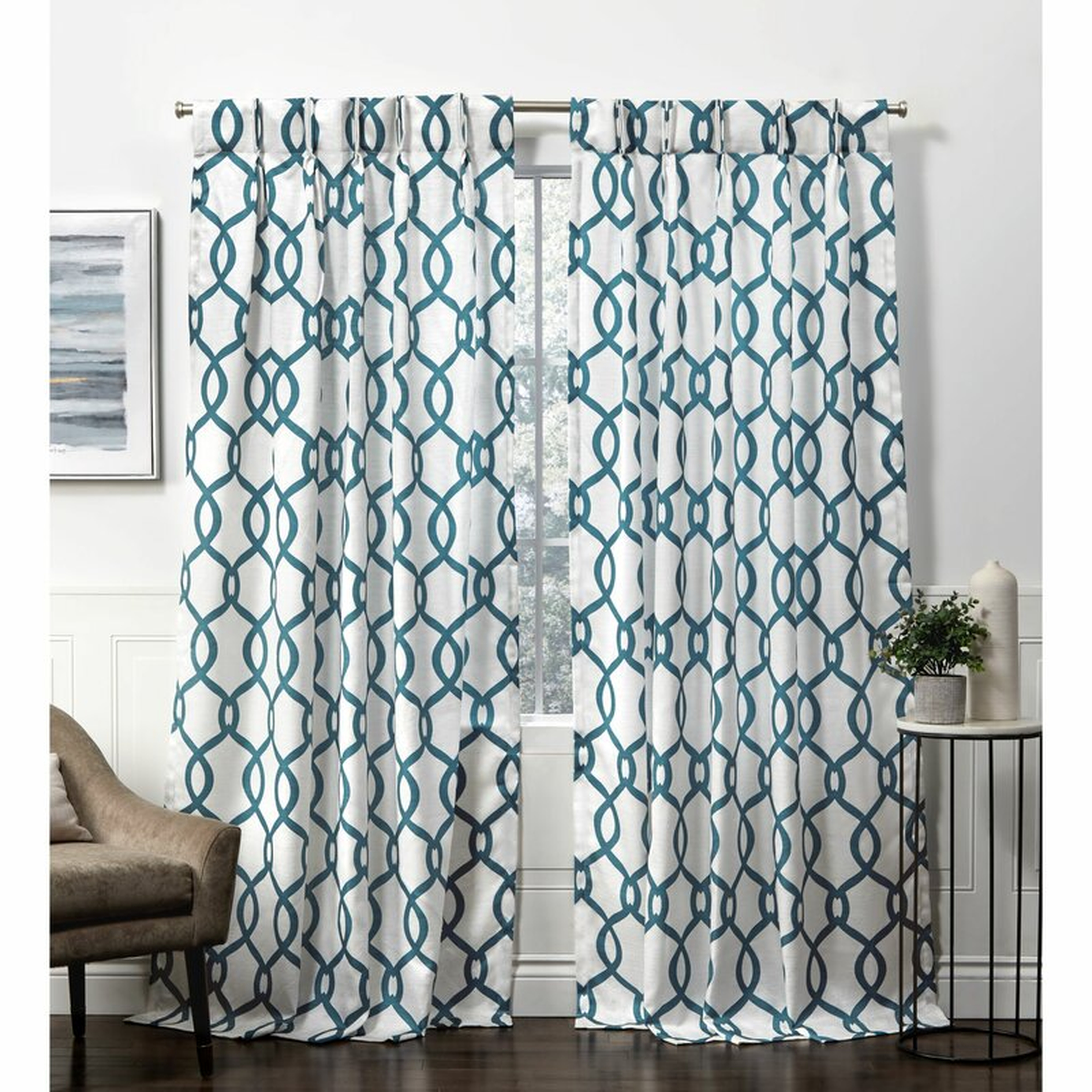 Block Linen Geometric Semi-Sheer Rod Pocket Curtain Panels (Set of 2) - 96" L - Wayfair