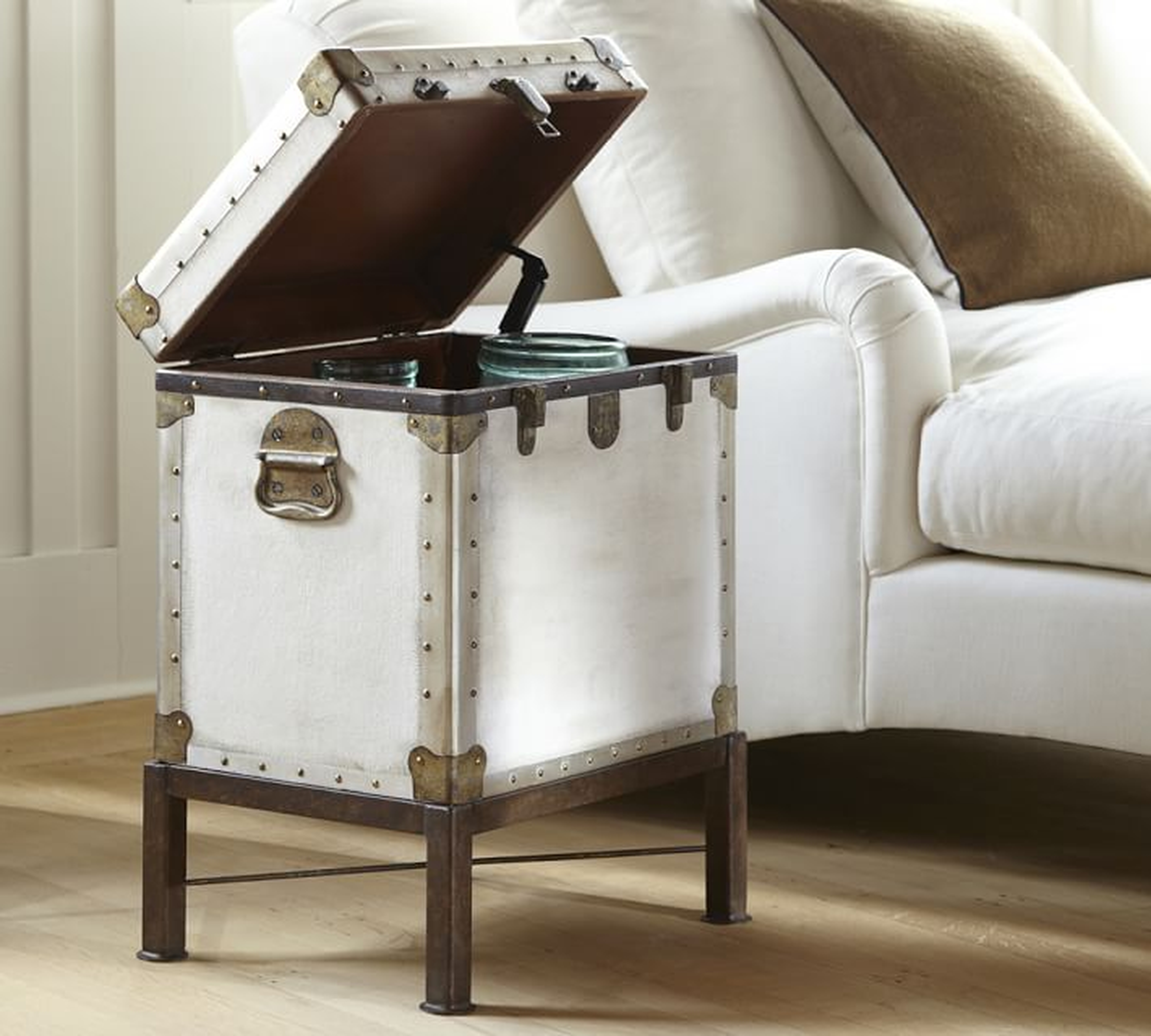 Ludlow Trunk End Table with Stand, White - Pottery Barn