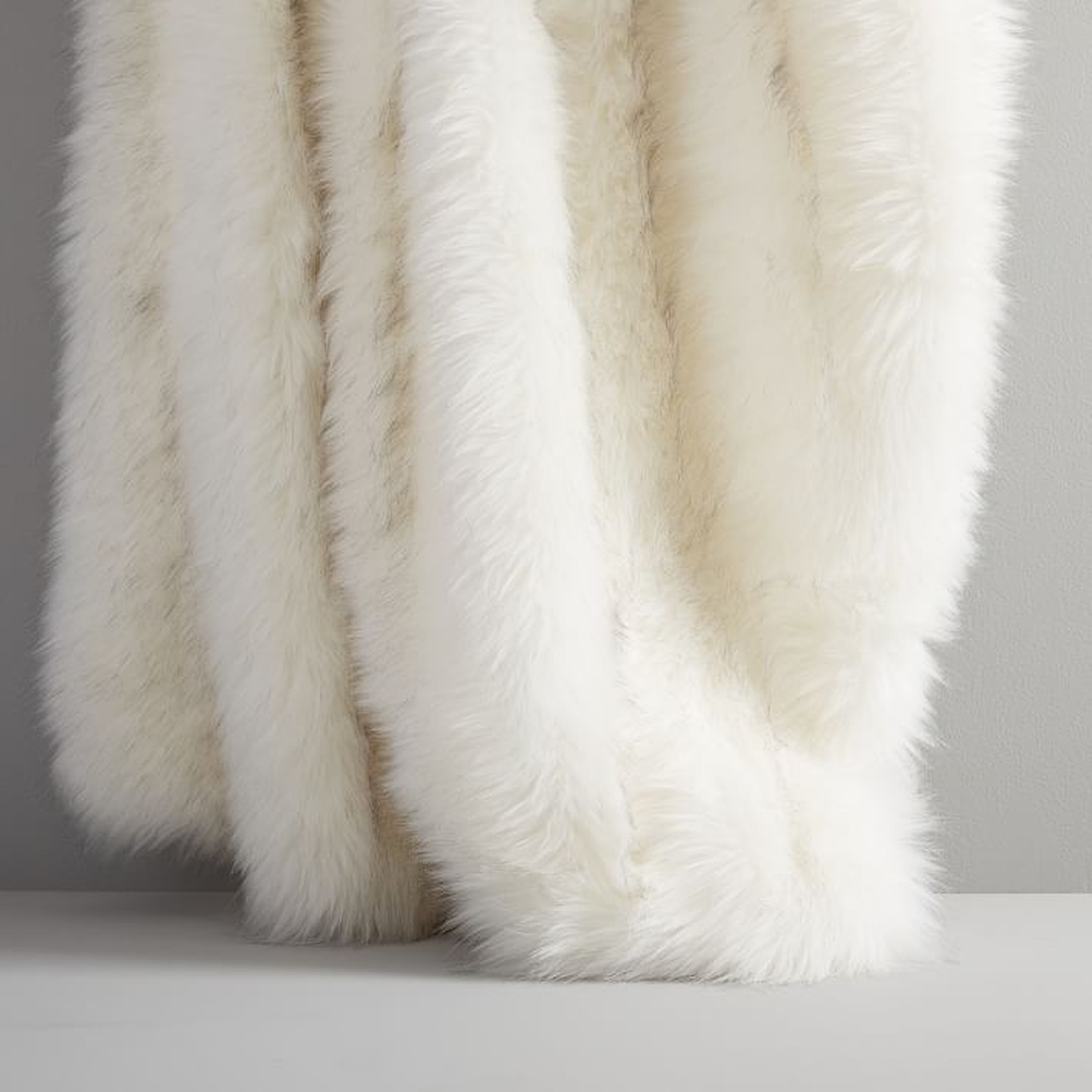 Faux Fur Brushed Tips Throw, 47"x60", Stone White - West Elm