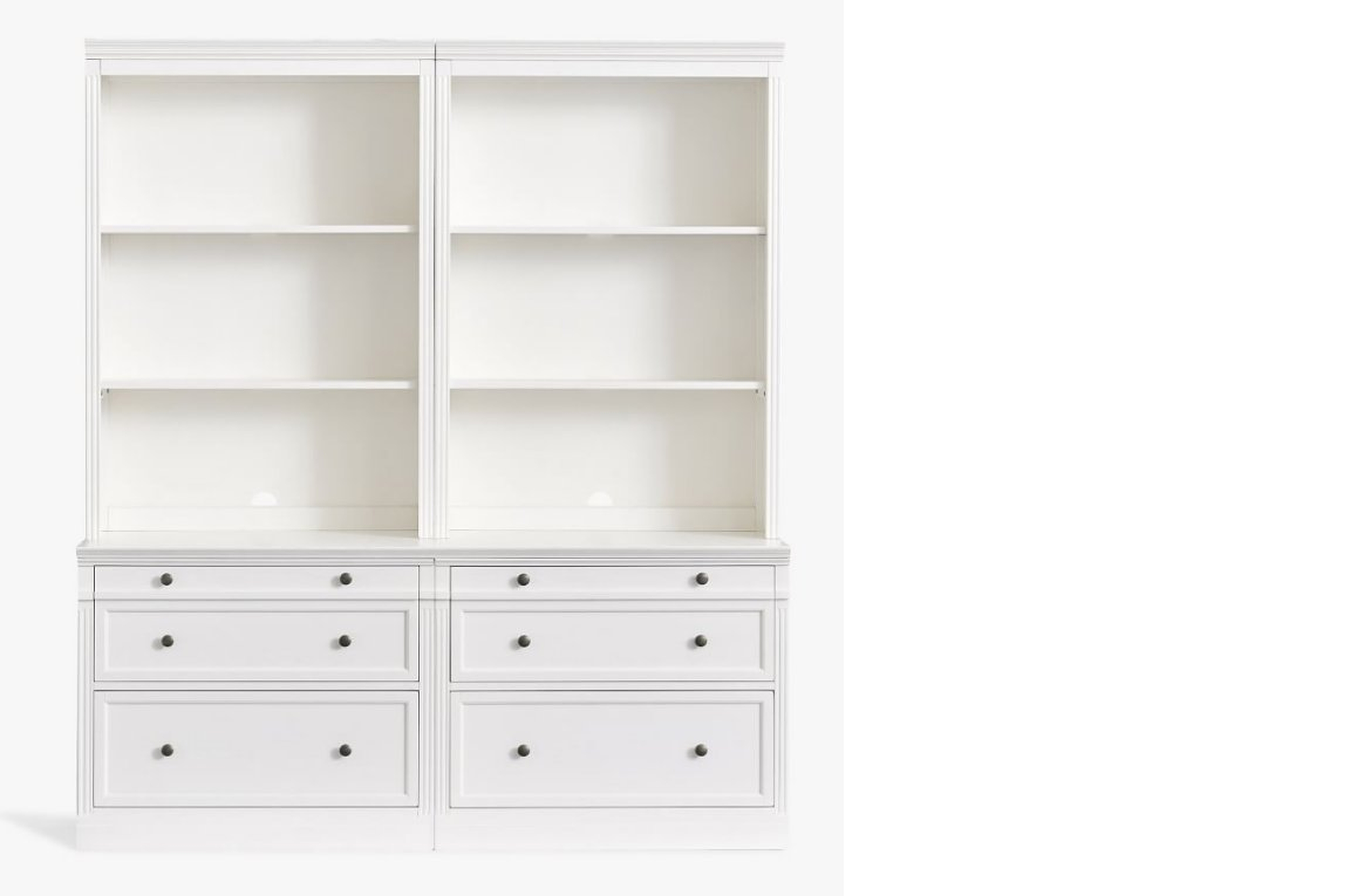 Livingston Bookcase with File Cabinets, Montauk White, 70"L x 81"H - Pottery Barn