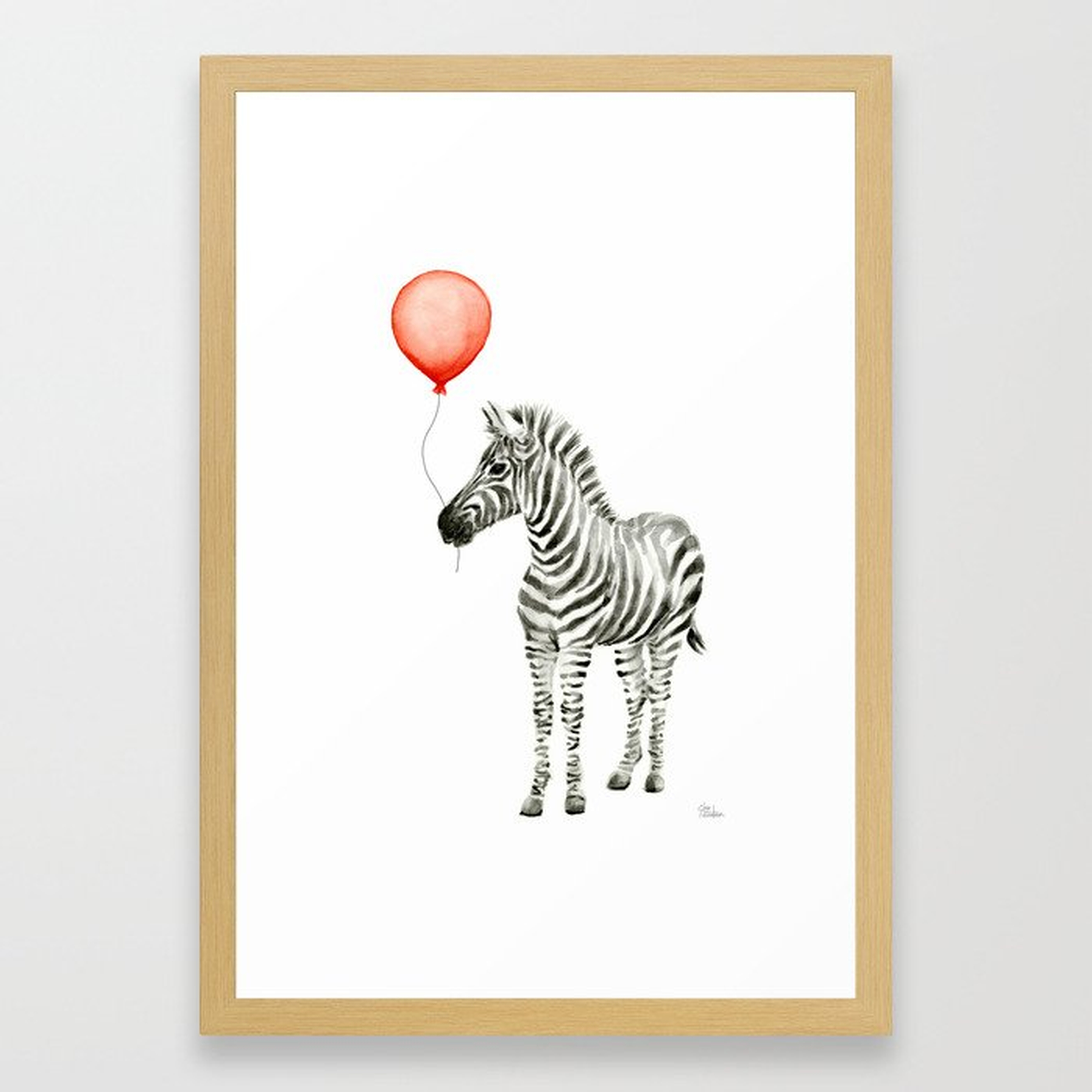 Baby Zebra with Red Balloon Framed Art Print - Society6