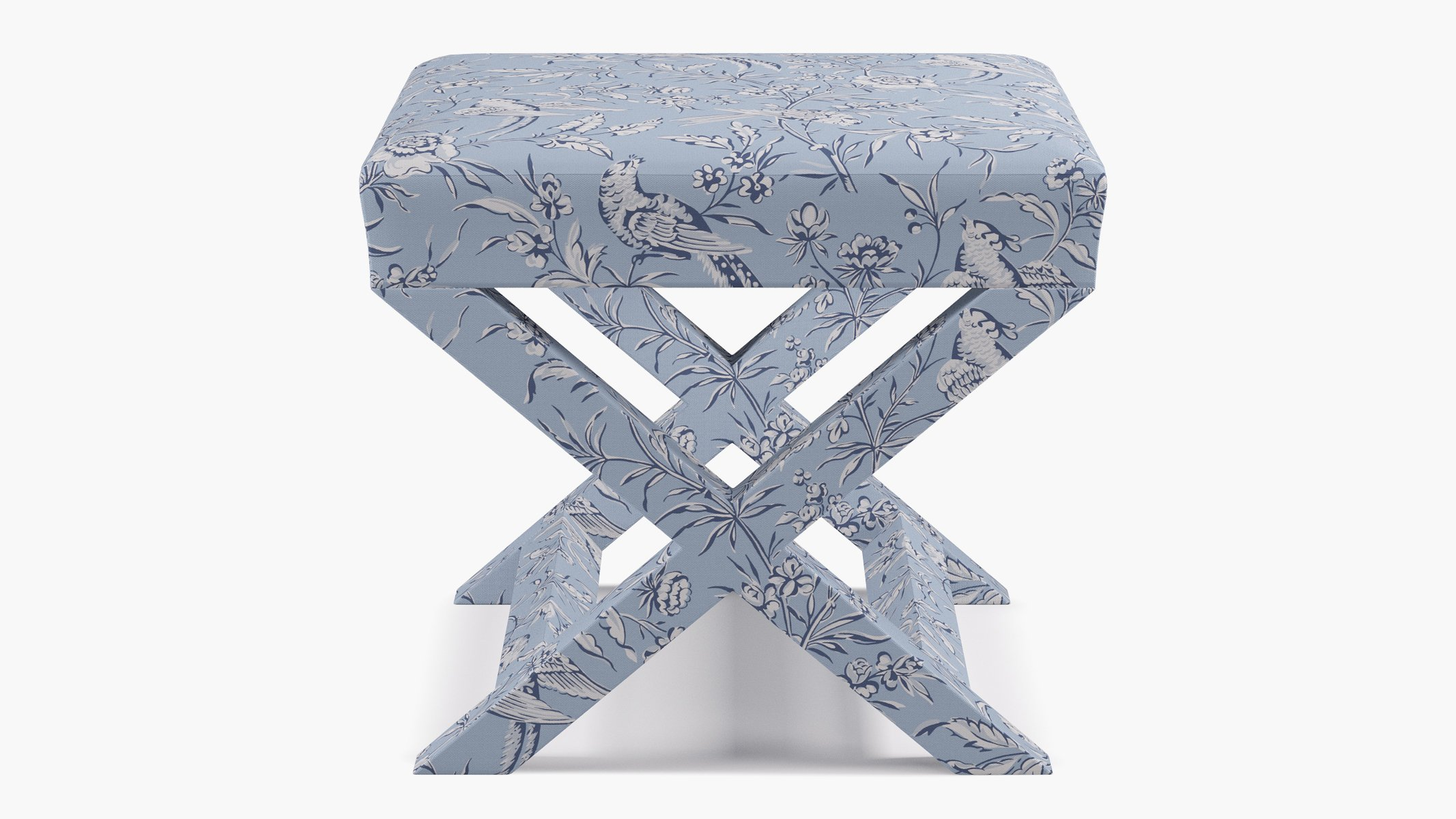 X Bench, Blue Aviary by Scalamandré - The Inside