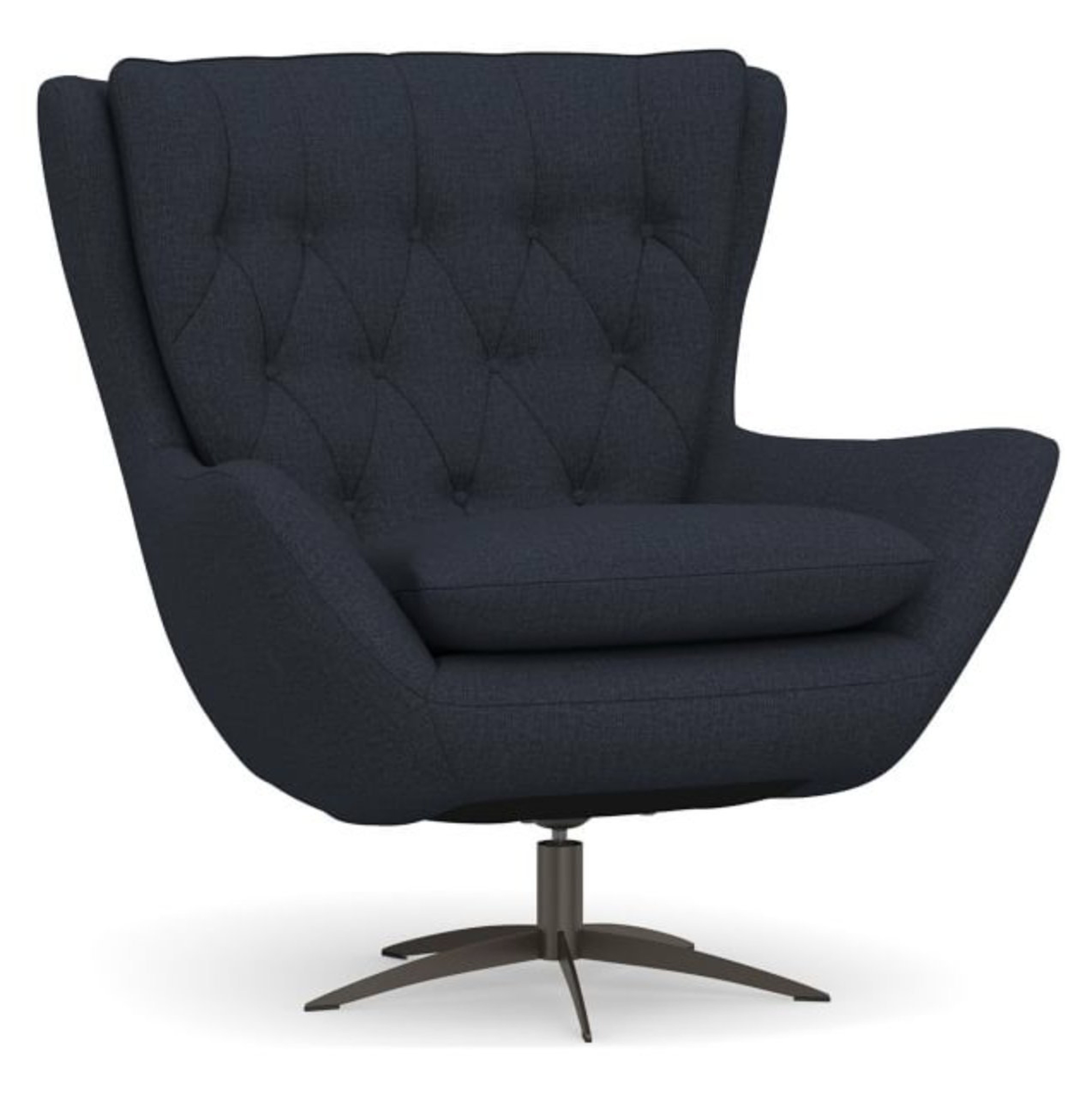Wells Upholstered Swivel Armchair with Bronze Base, Polyester Wrapped Cushions, Performance Brushed Basketweave Indigo - Pottery Barn