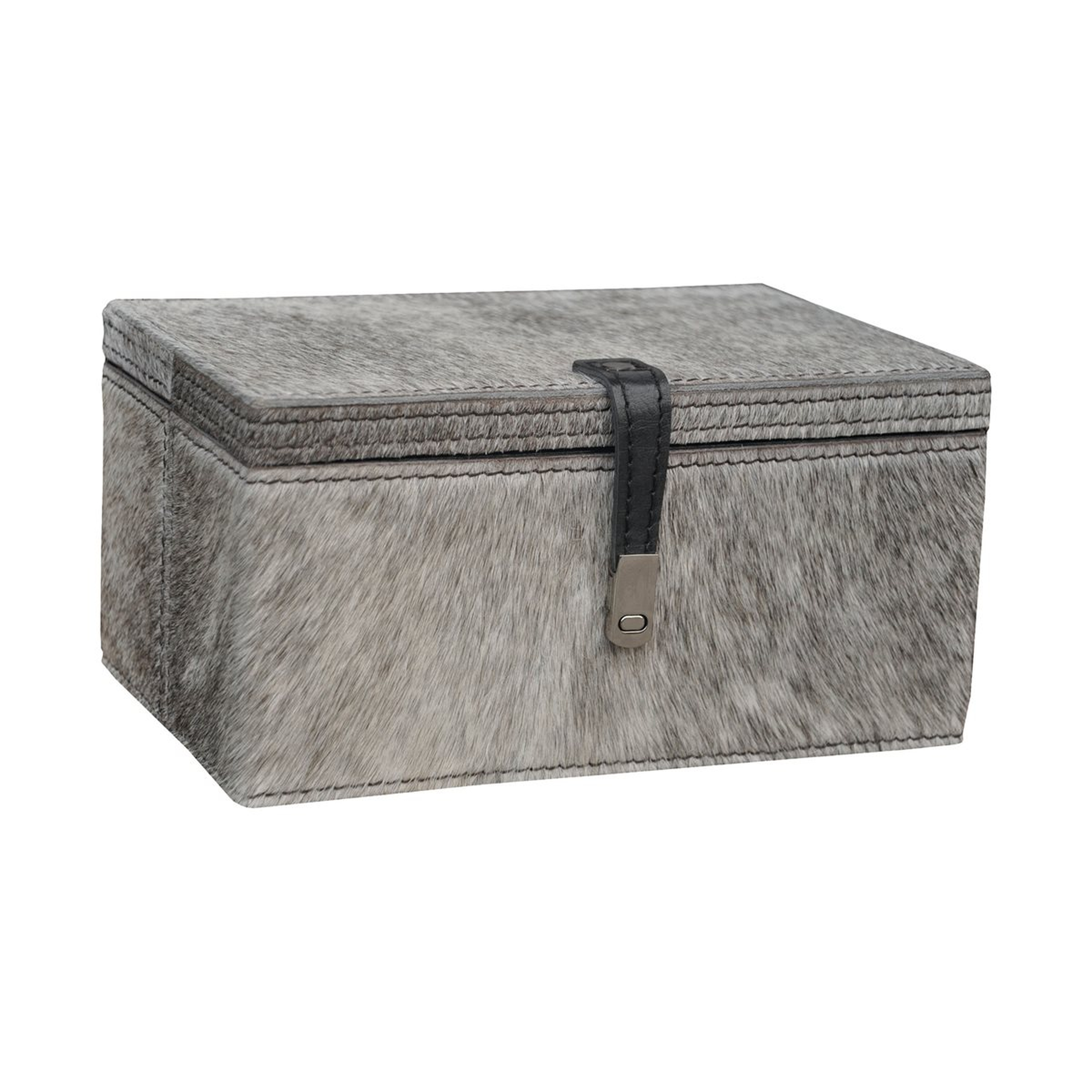 SMALL GREY HAIRON LEATHER BOX - Elk Home