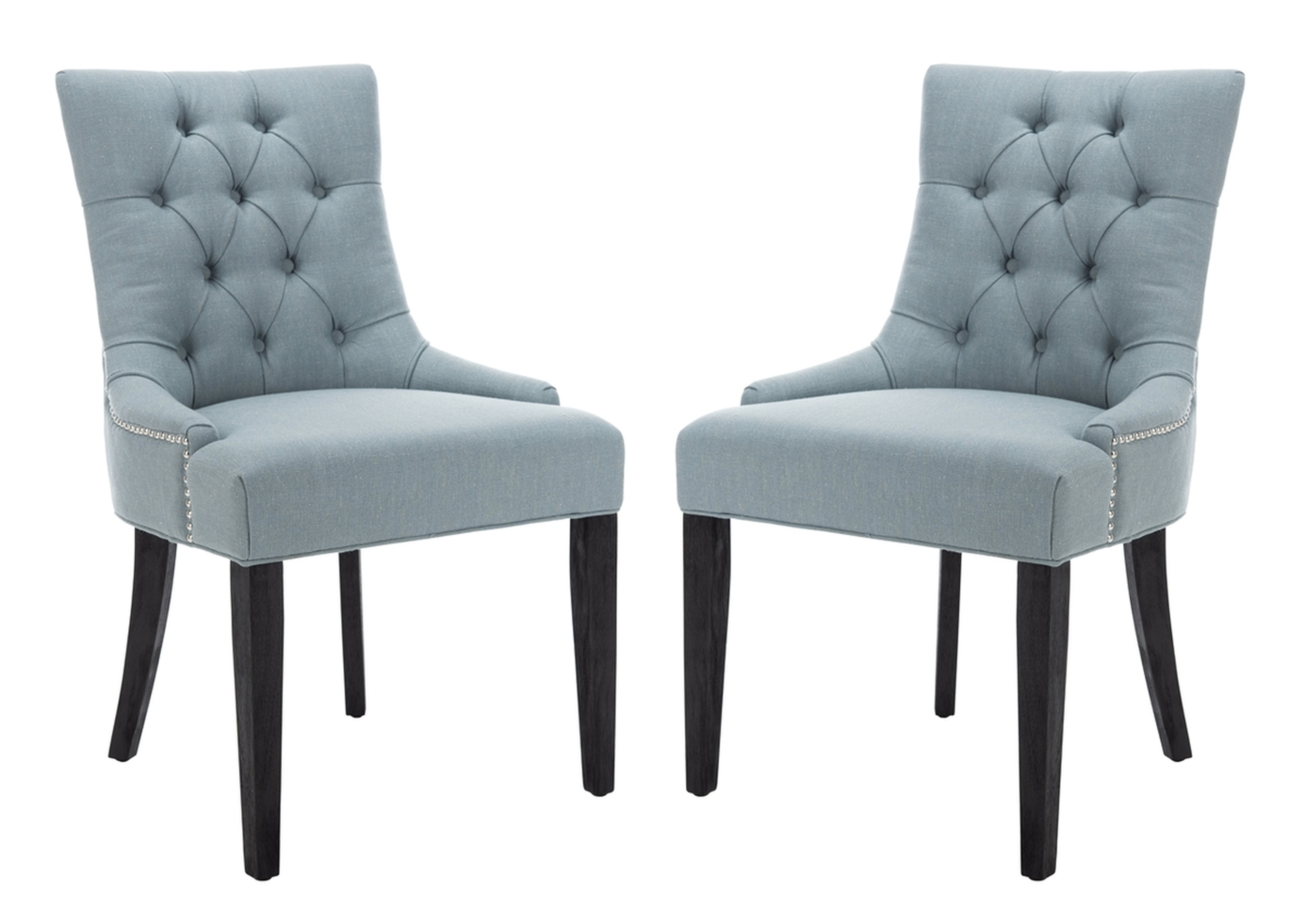 Abby 19''H Side Chairs (Set Of 2) - Silver Nail Heads - Sky Blue/Espresso - Arlo Home - Arlo Home
