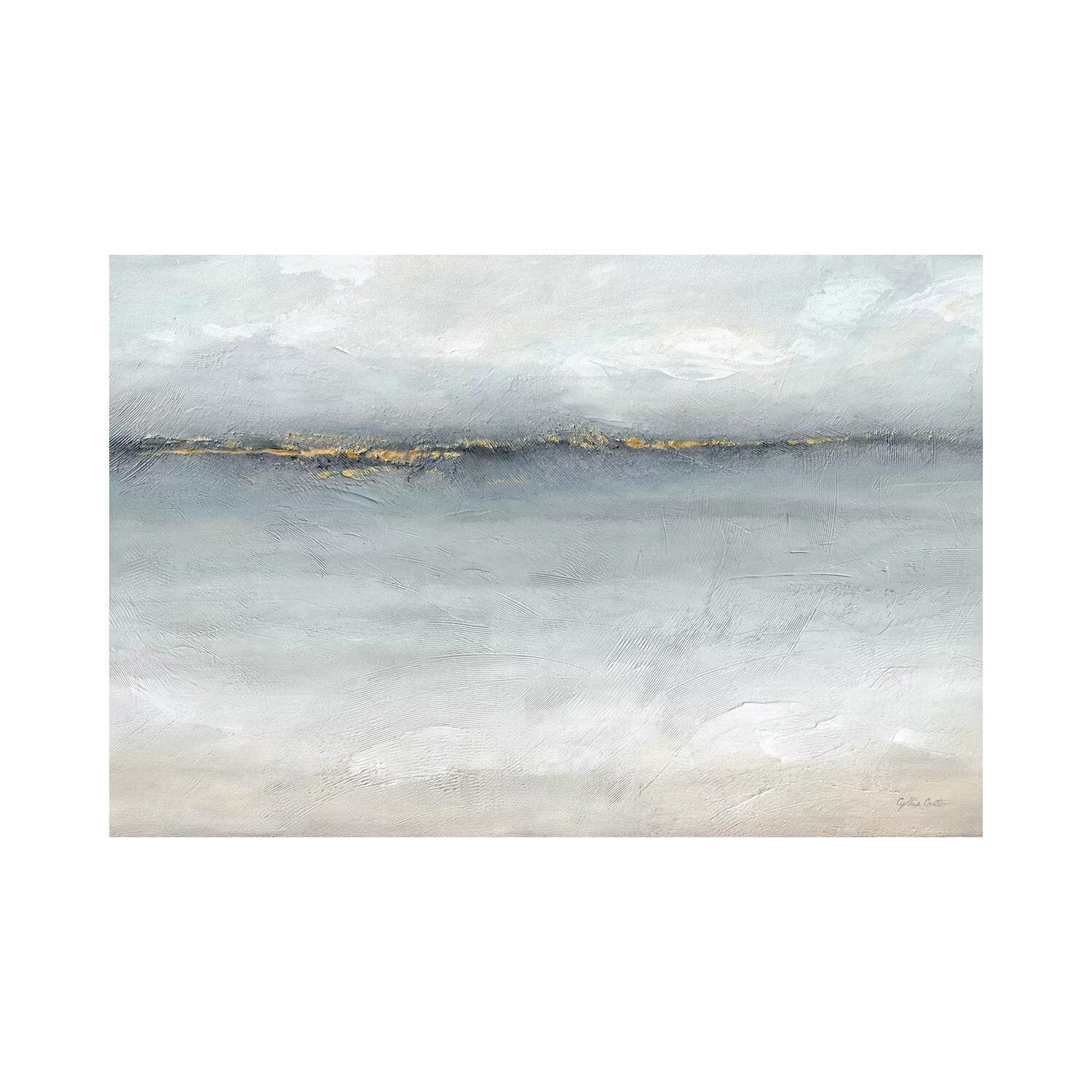 'Serene Sea Gray Gold Landscape' - Print - Wayfair