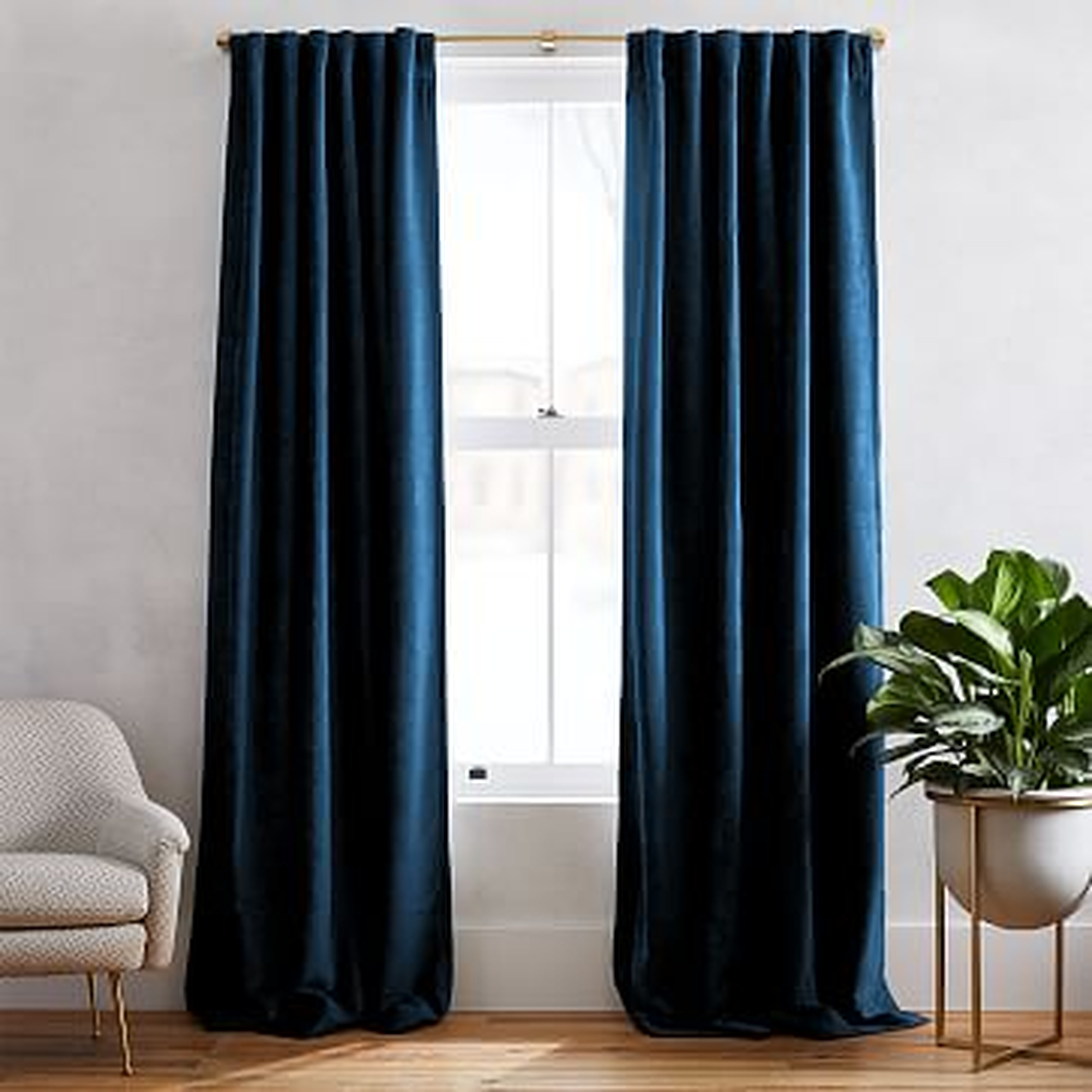 Textured Upholstery Velvet Curtain, Set of 2, Regal Blue, 48"x84" - West Elm