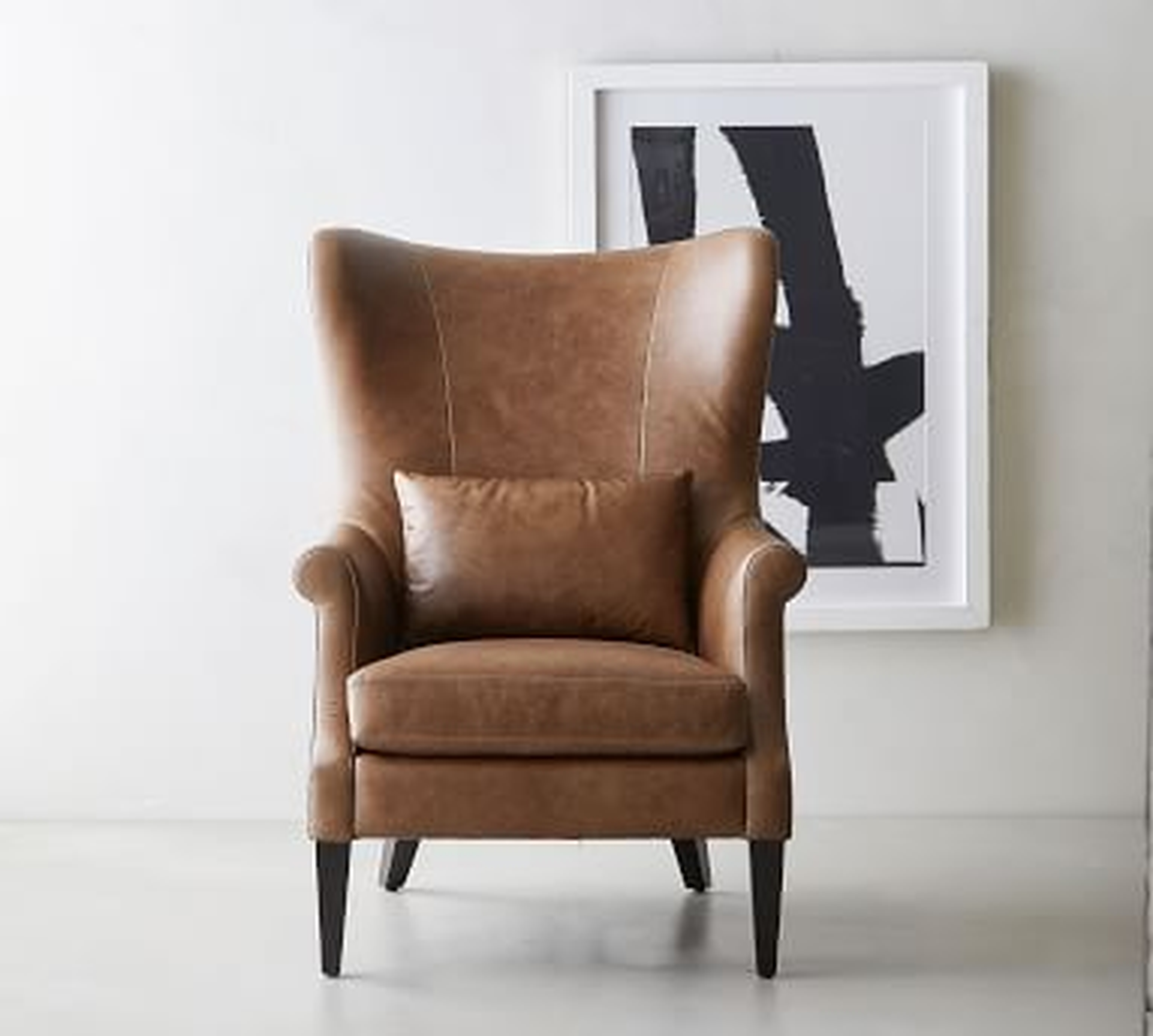 Champlain Wingback Leather Armchair, Polyester Wrapped Cushions, Statesville Toffee - Pottery Barn