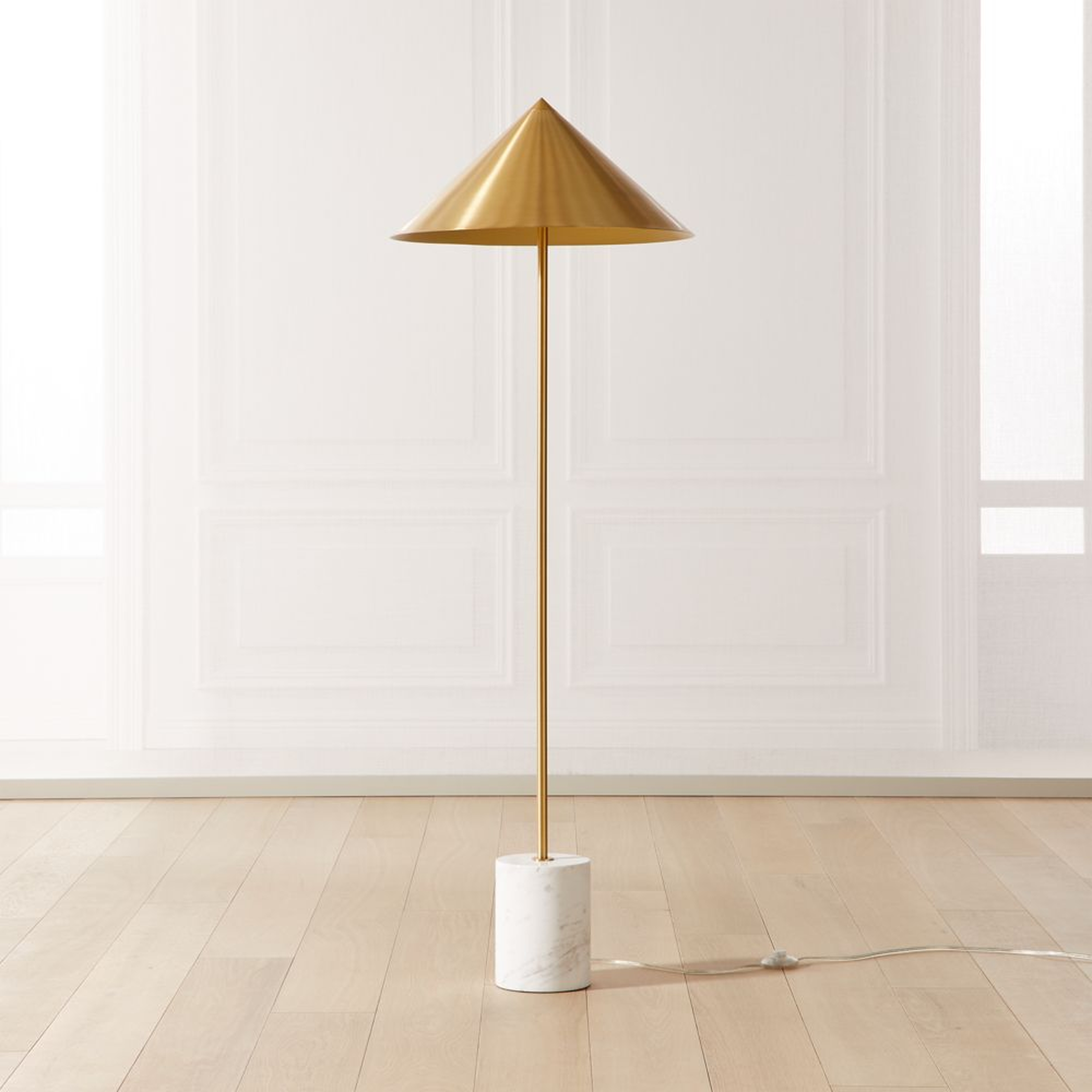 Umbrella Marble Base Brass Cone Floor Lamp - CB2