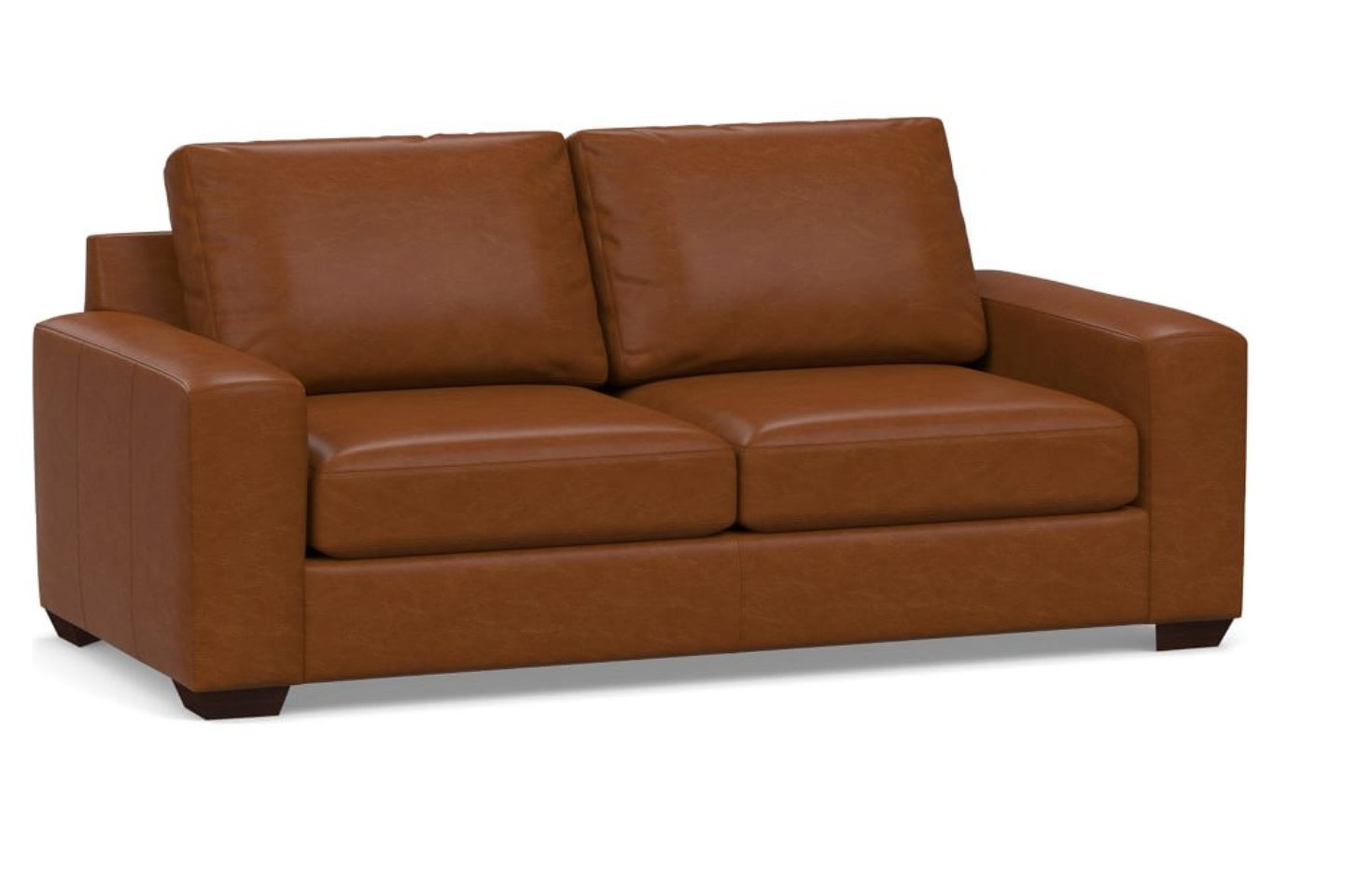 Big Sur Square Arm Leather Sofa 82", Down Blend Wrapped Cushions, Legacy Dark Caramel - Pottery Barn