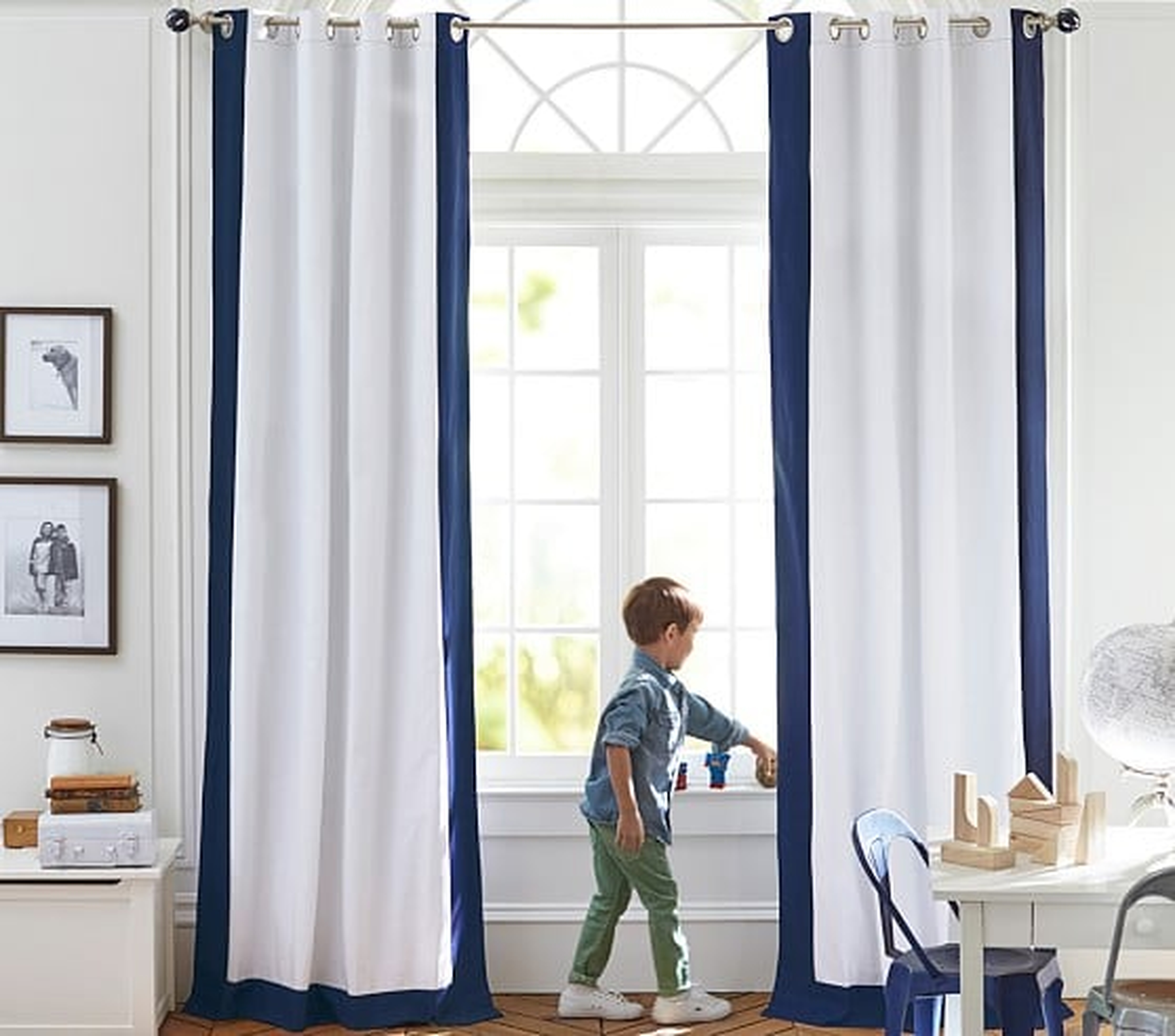 Color Bordered Blackout Panel, 84", Navy, Individual - Pottery Barn Kids