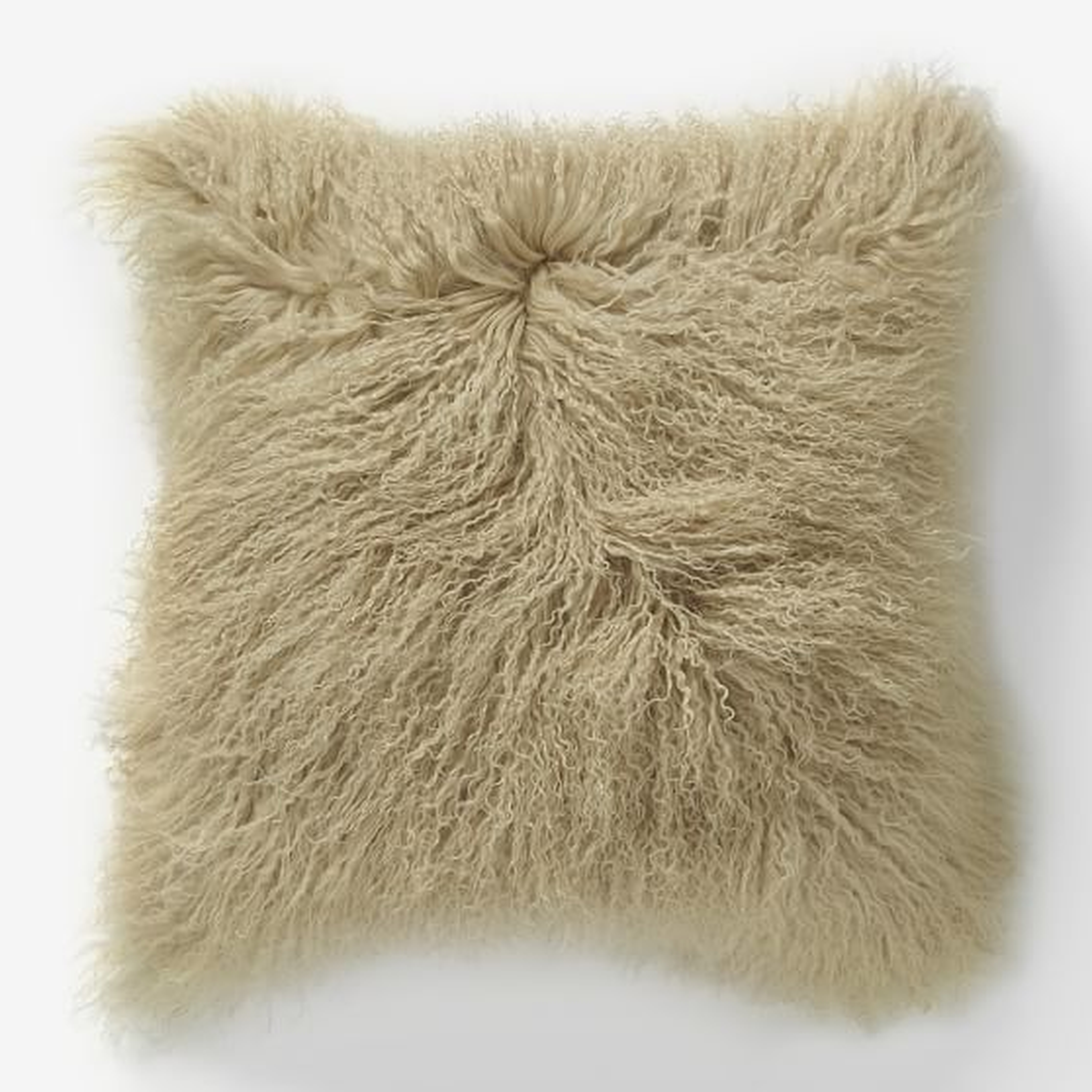 Mongolian Lamb Pillow Cover with Down Insert, Pebble, 16"x16" - West Elm