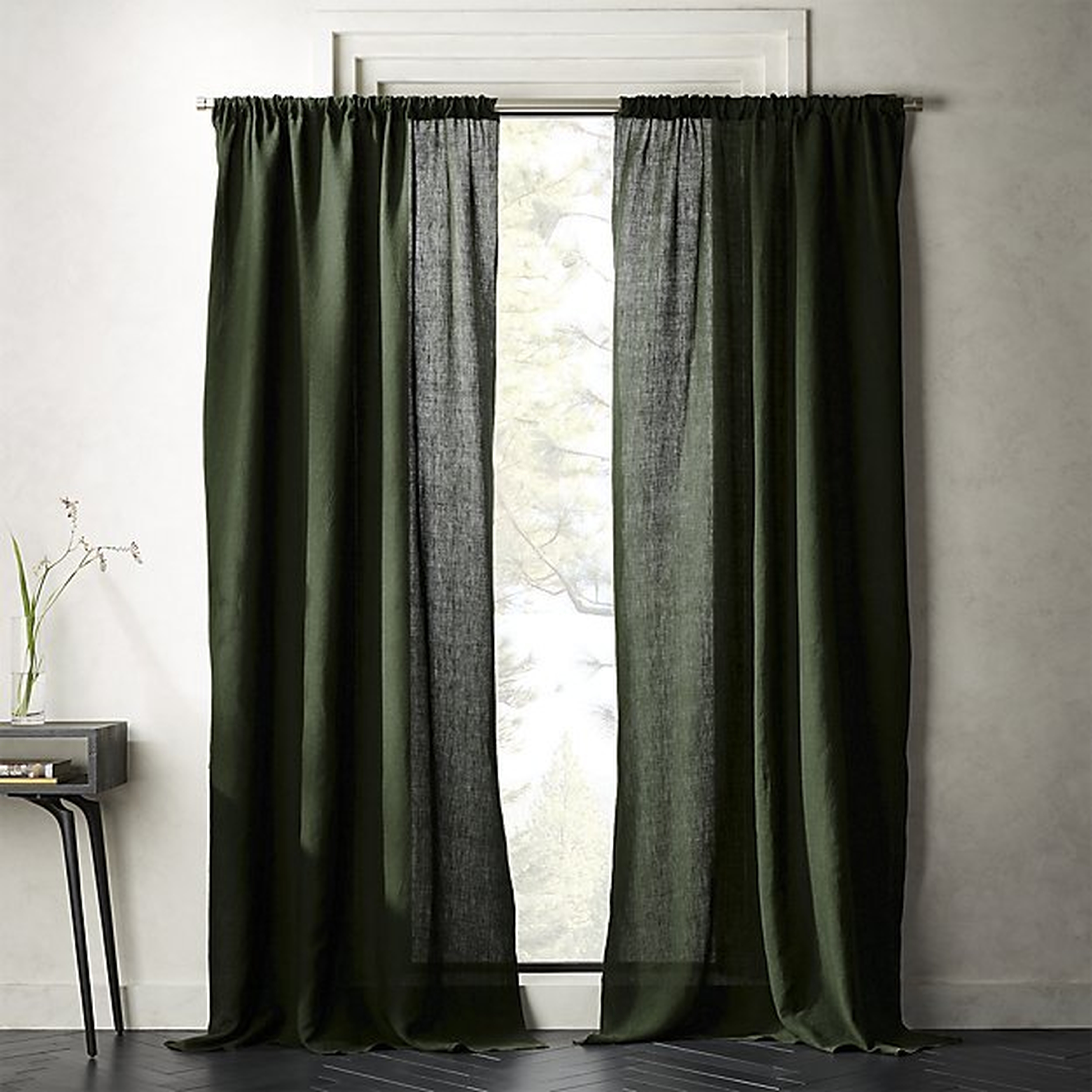 forest green linen curtain panel 48"x96" - CB2