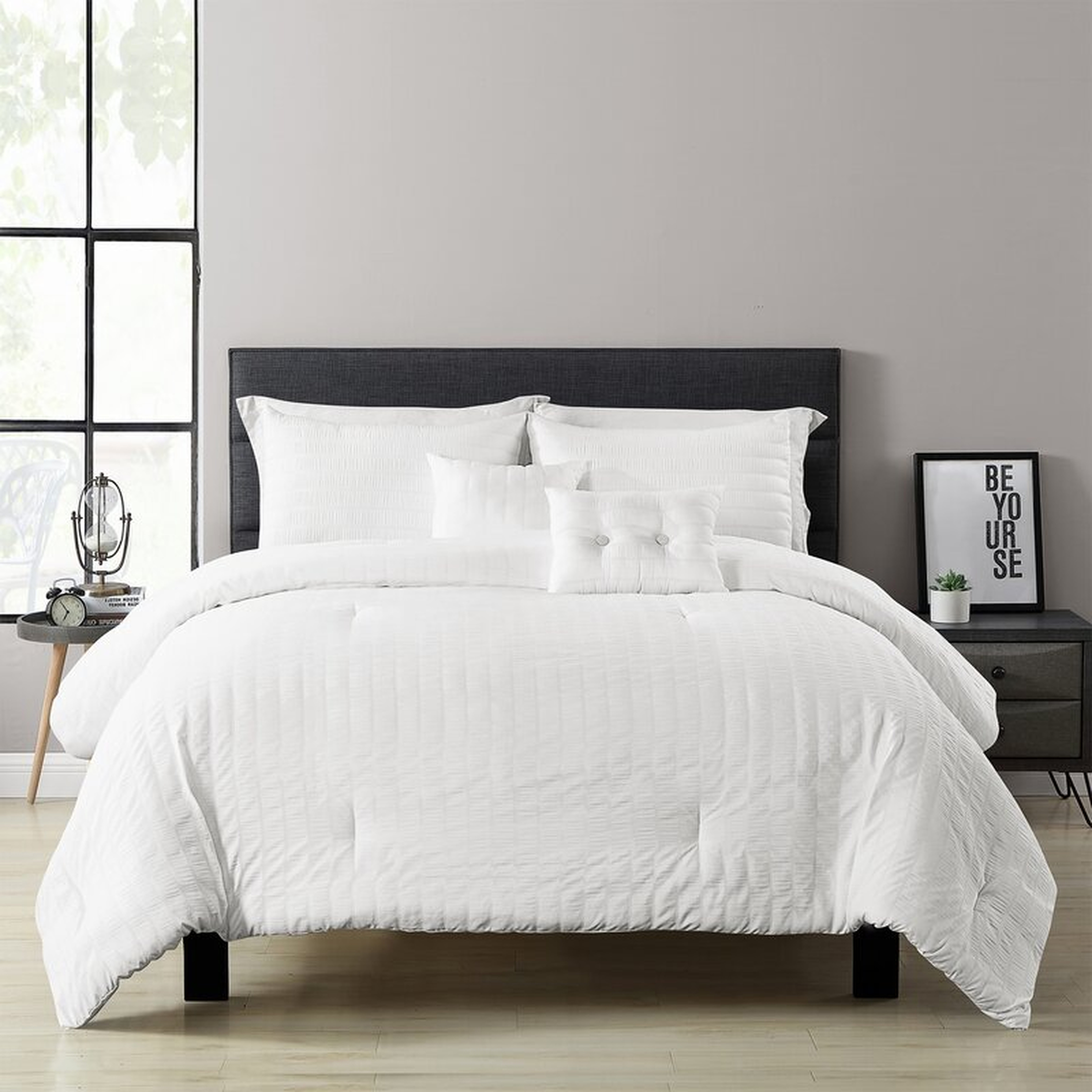 King Comforter + 2 Shams + 2 Throw Pillows White Yost Seersucker Reversible Comforter Set - Wayfair