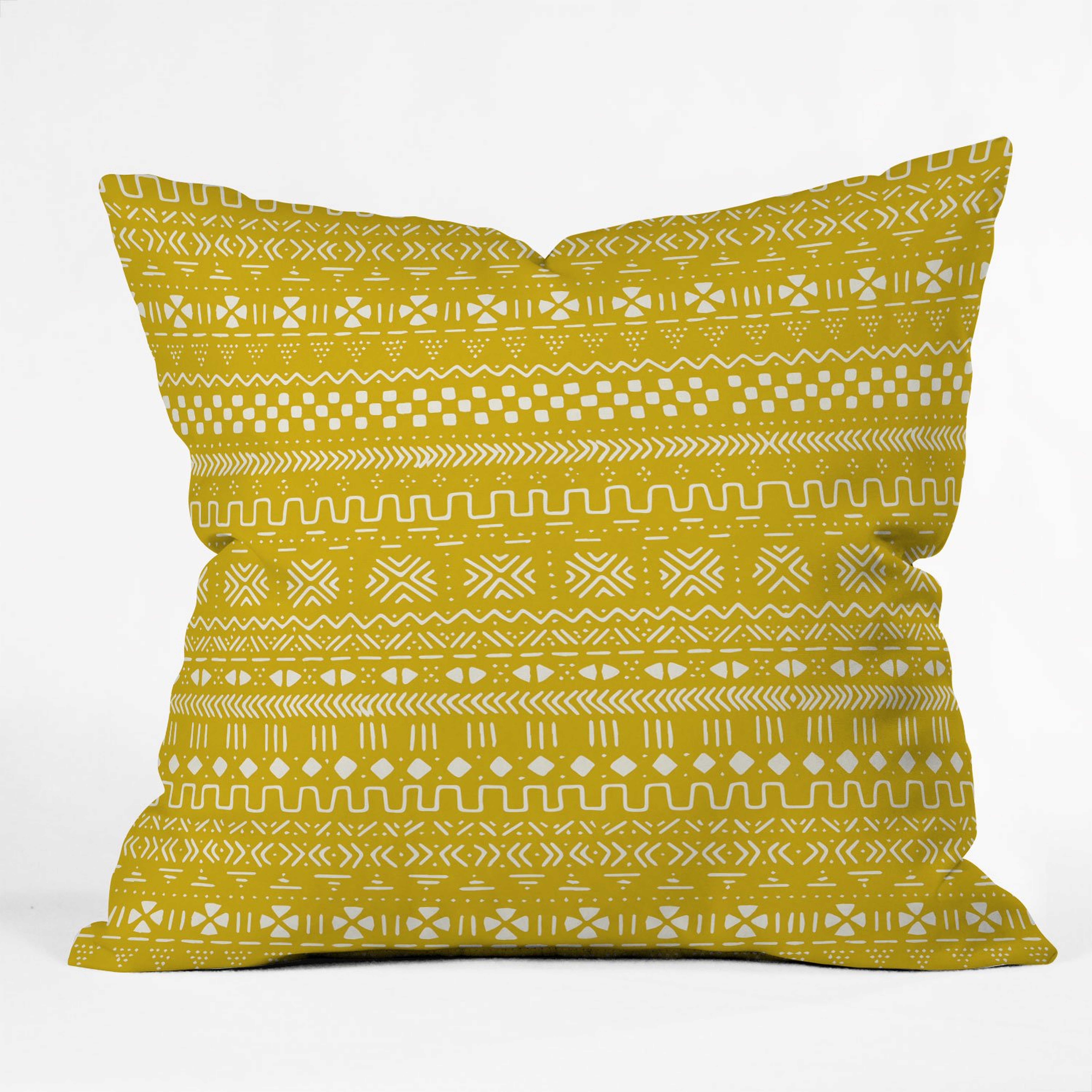 MUSTARD MUDCLOTH MAX  BY CAROLINE OKUN - Outdoor Throw Pillow 18" x 18" - Deny Designs
