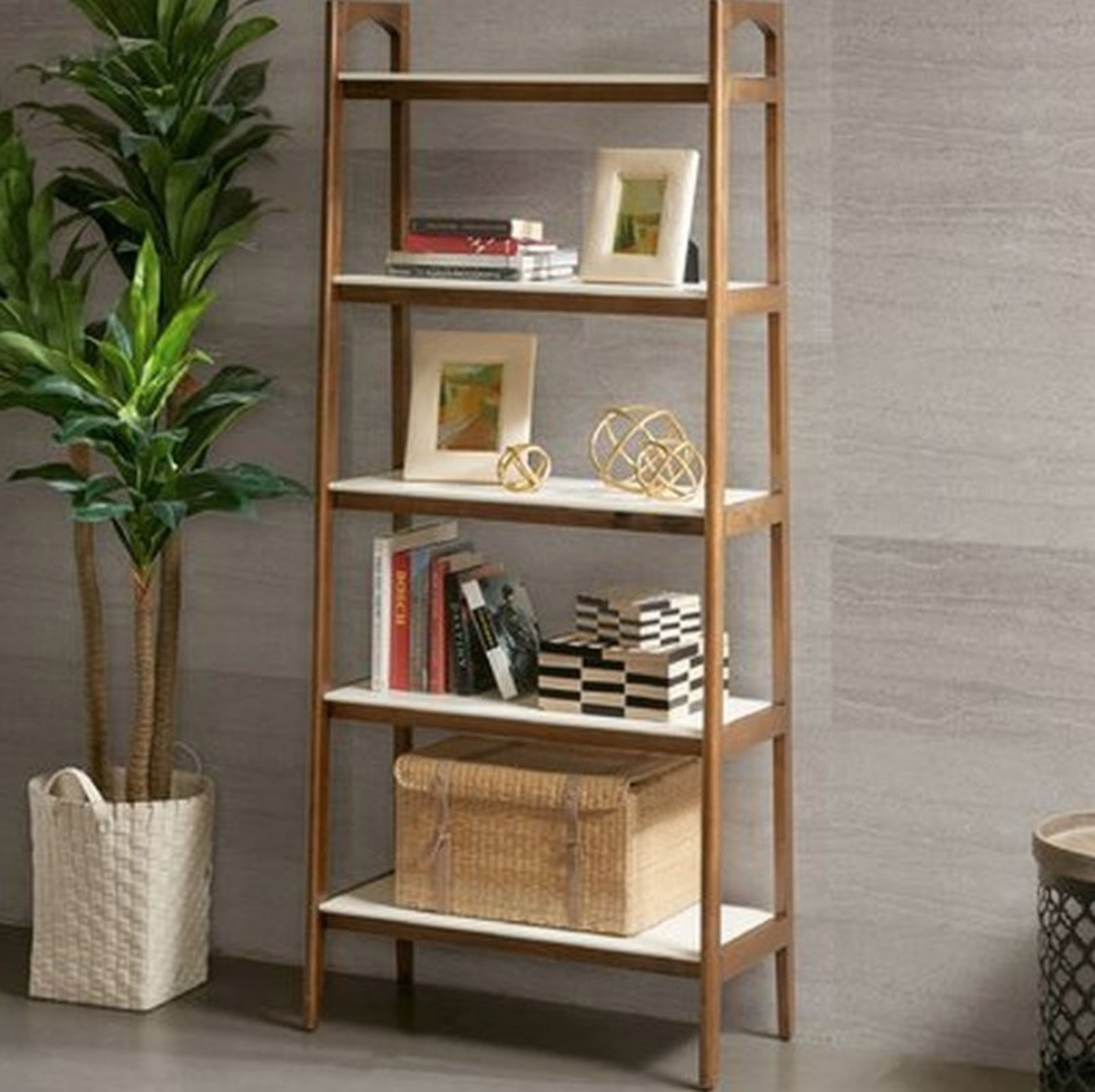 Erin Ladder  Bookcase -Off-White/Pecan - Wayfair