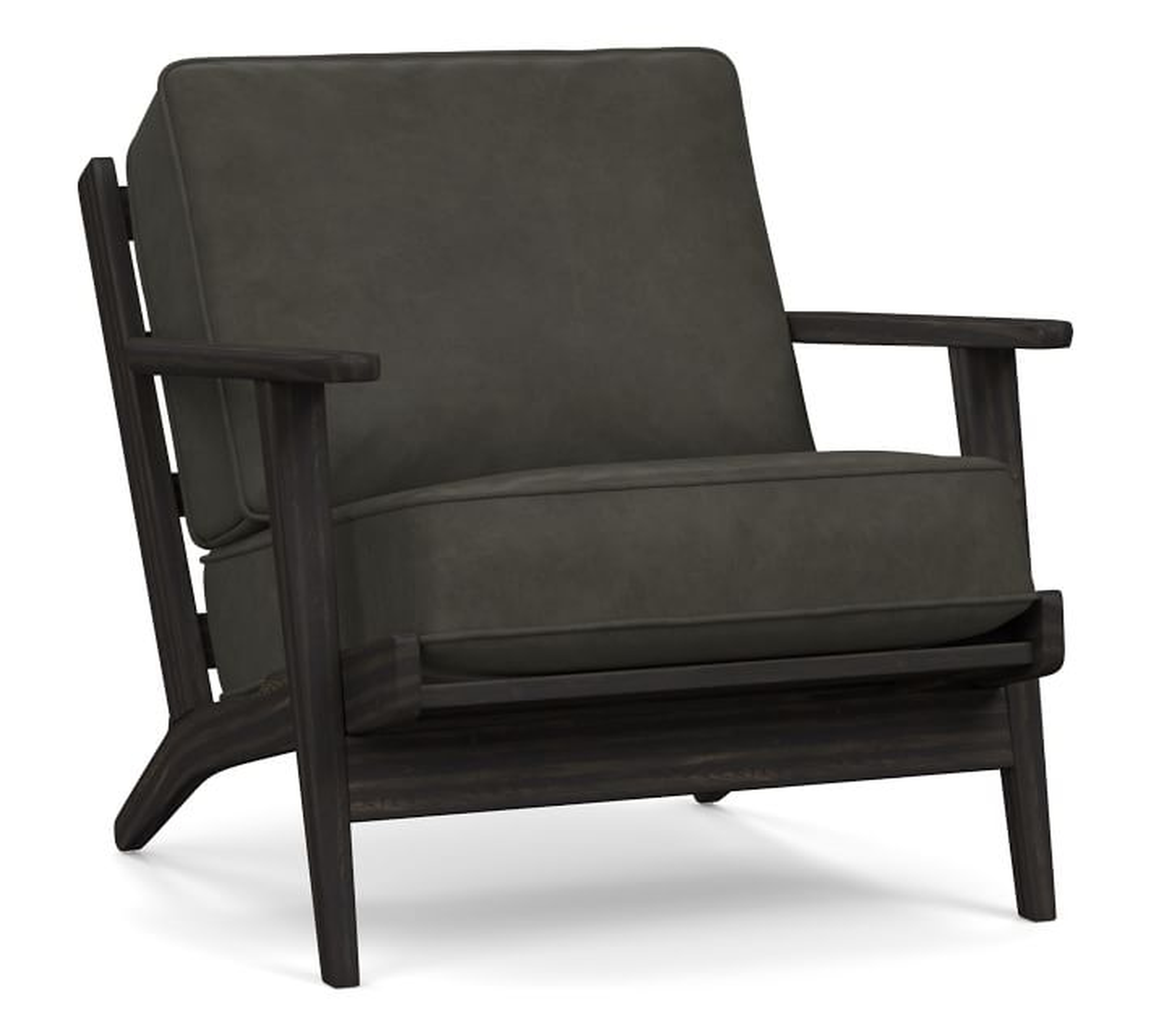 Raylan Leather Armchair with Black Frame, Down Blend Wrapped Cushions, Churchfield Ebony - Pottery Barn