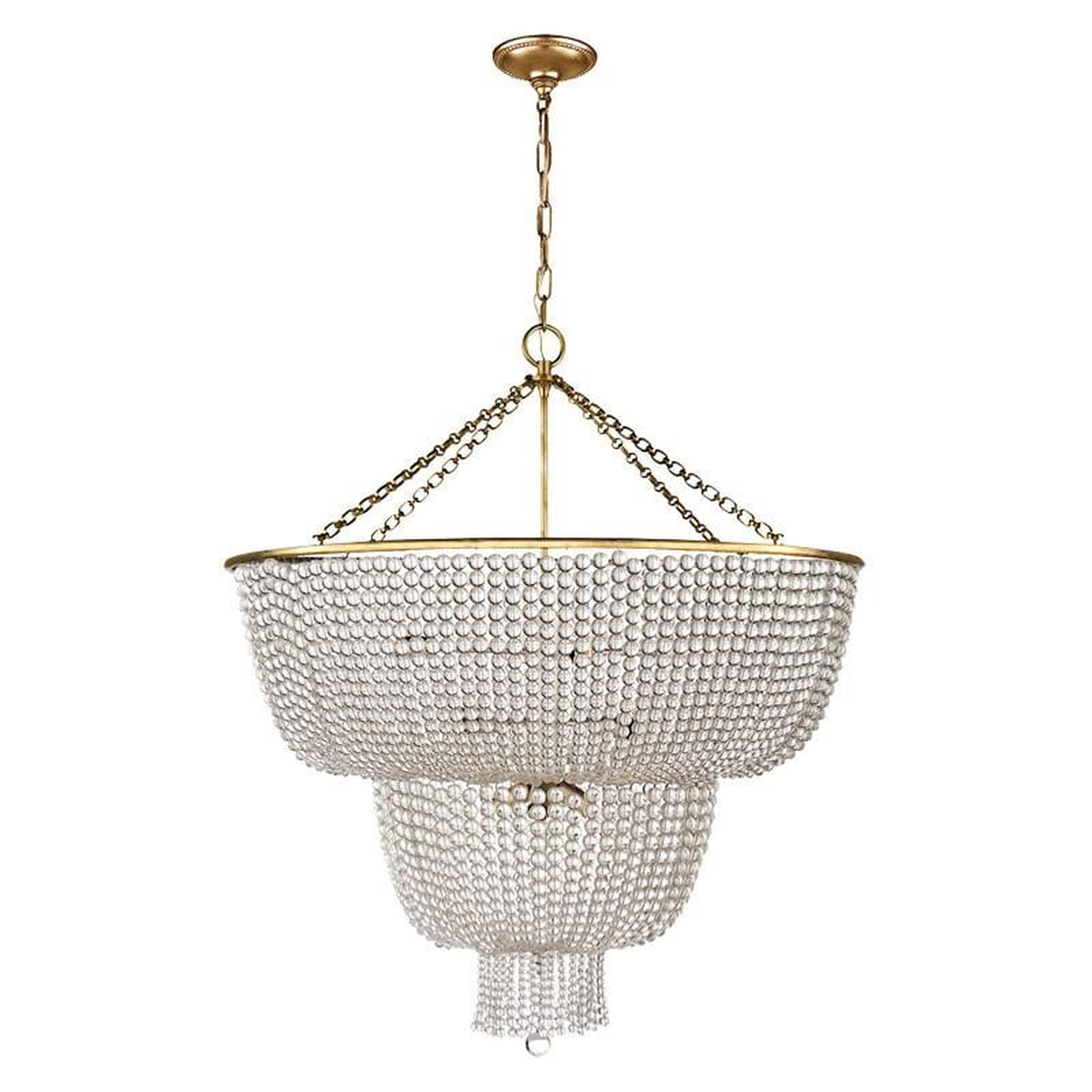 JACQUELINE LARGE CHANDELIER WITH CLEAR GLASS SHADE - HAND-RUBBED ANTIQUE BRASS - McGee & Co.