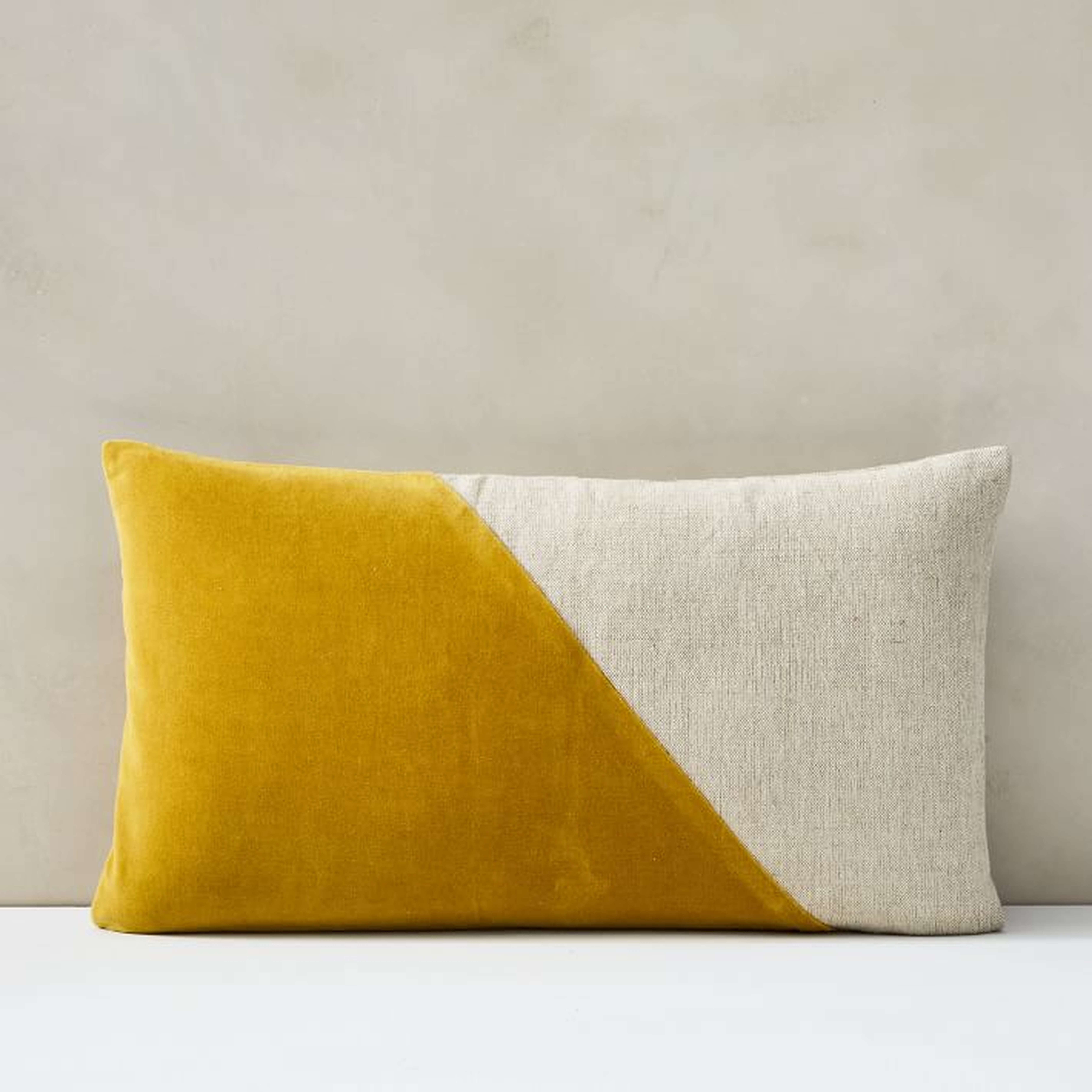 Cotton Linen + Velvet Corners Pillow Cover, 12"x21", Dark Horseradish - West Elm