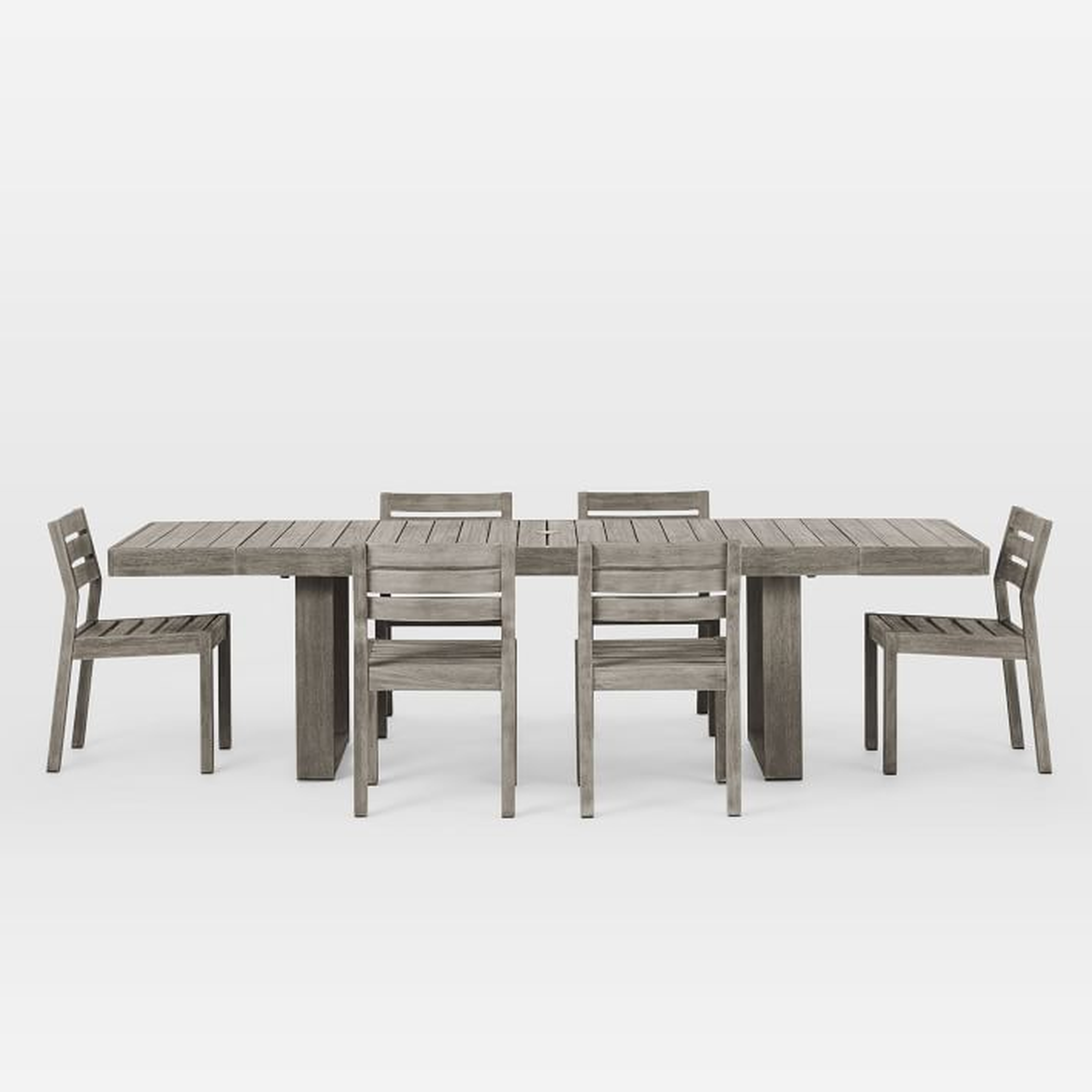 Portside Outdoor Expandable Dining Table + 6 Solid Wood Chairs Set, Weathered Gray - West Elm