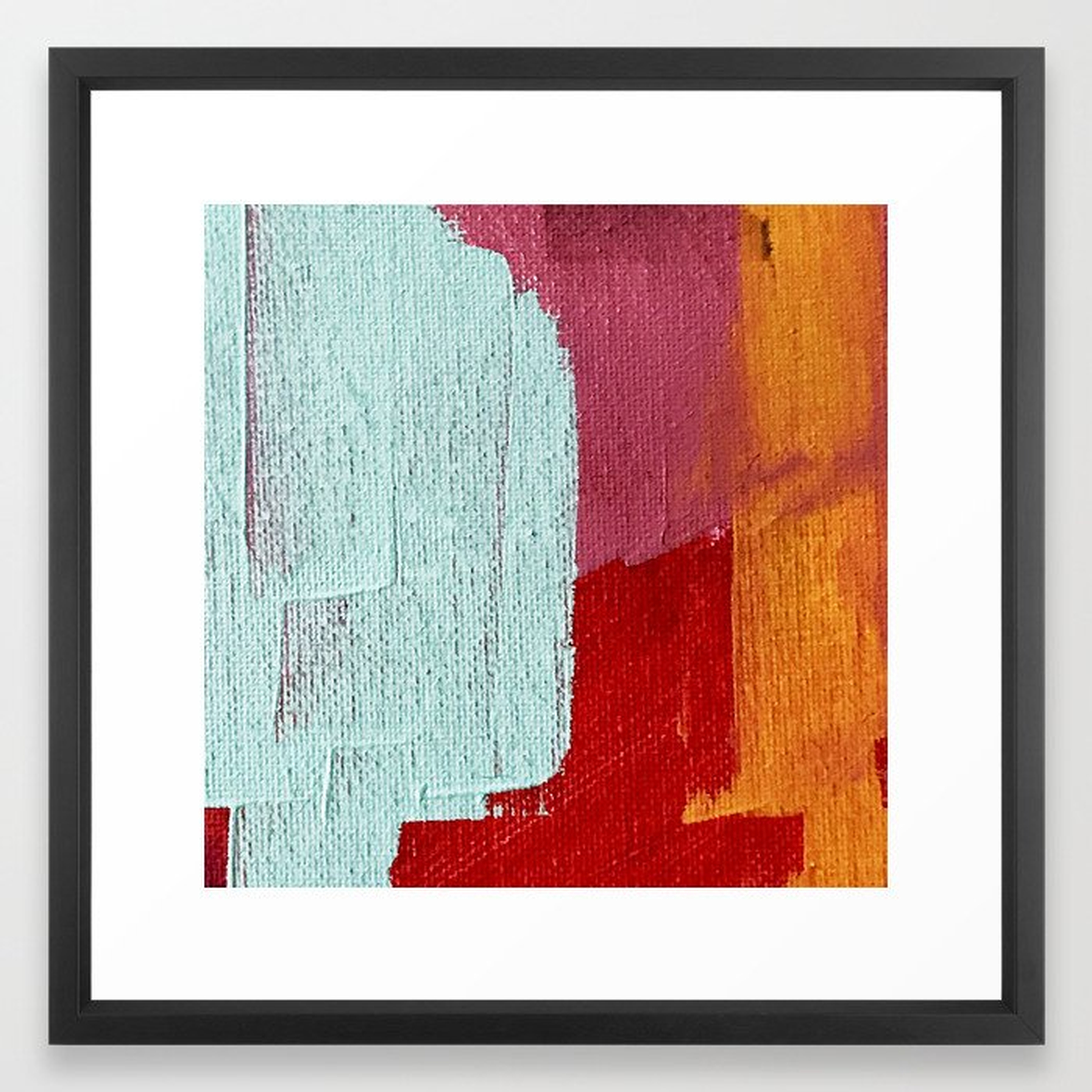Desert Daydreams [2]: a vibrant, colorful abstract acrylic piece in pink, red, orange, and blue Framed Art Print - Society6