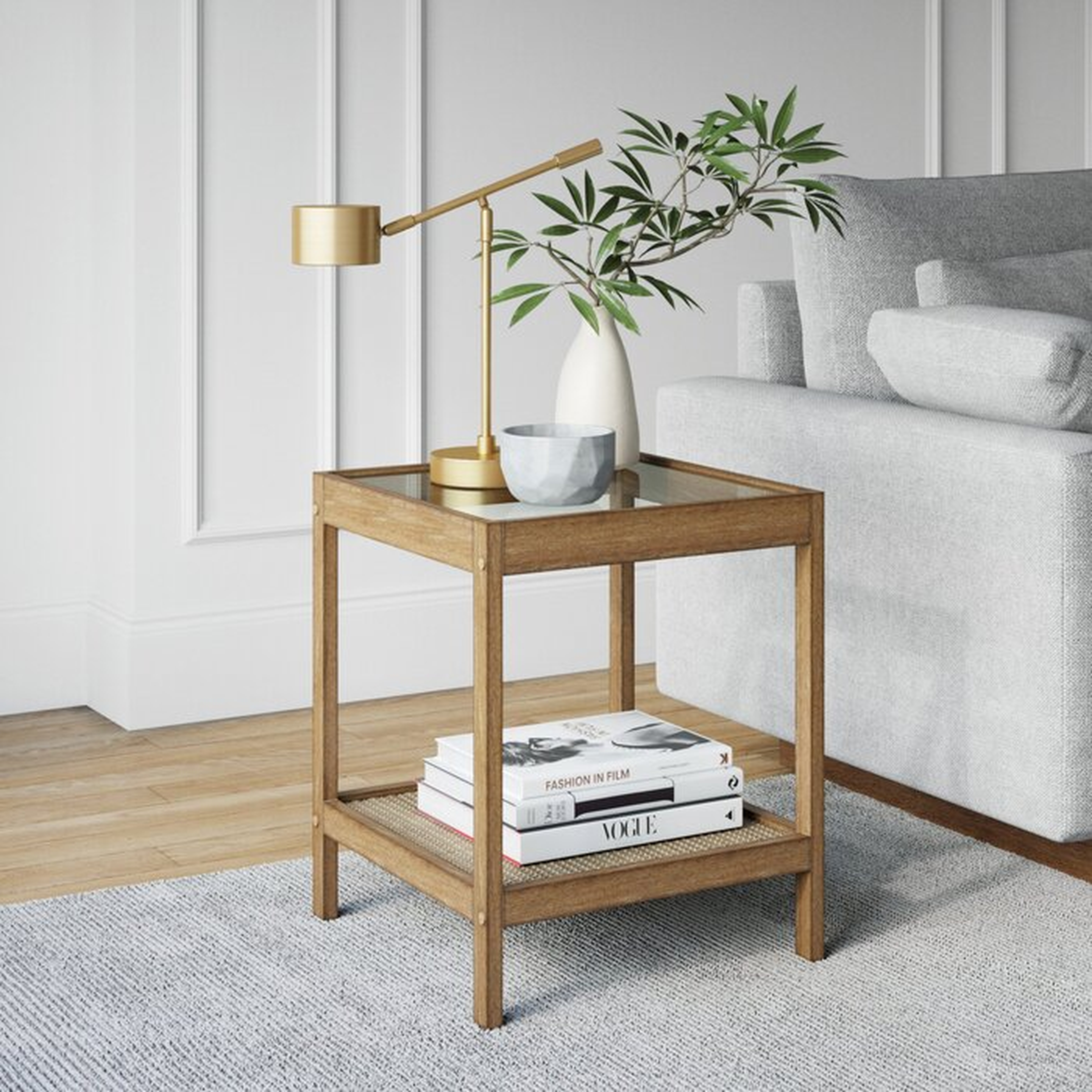 Emmie Glass Top End Table with Storage - Wayfair