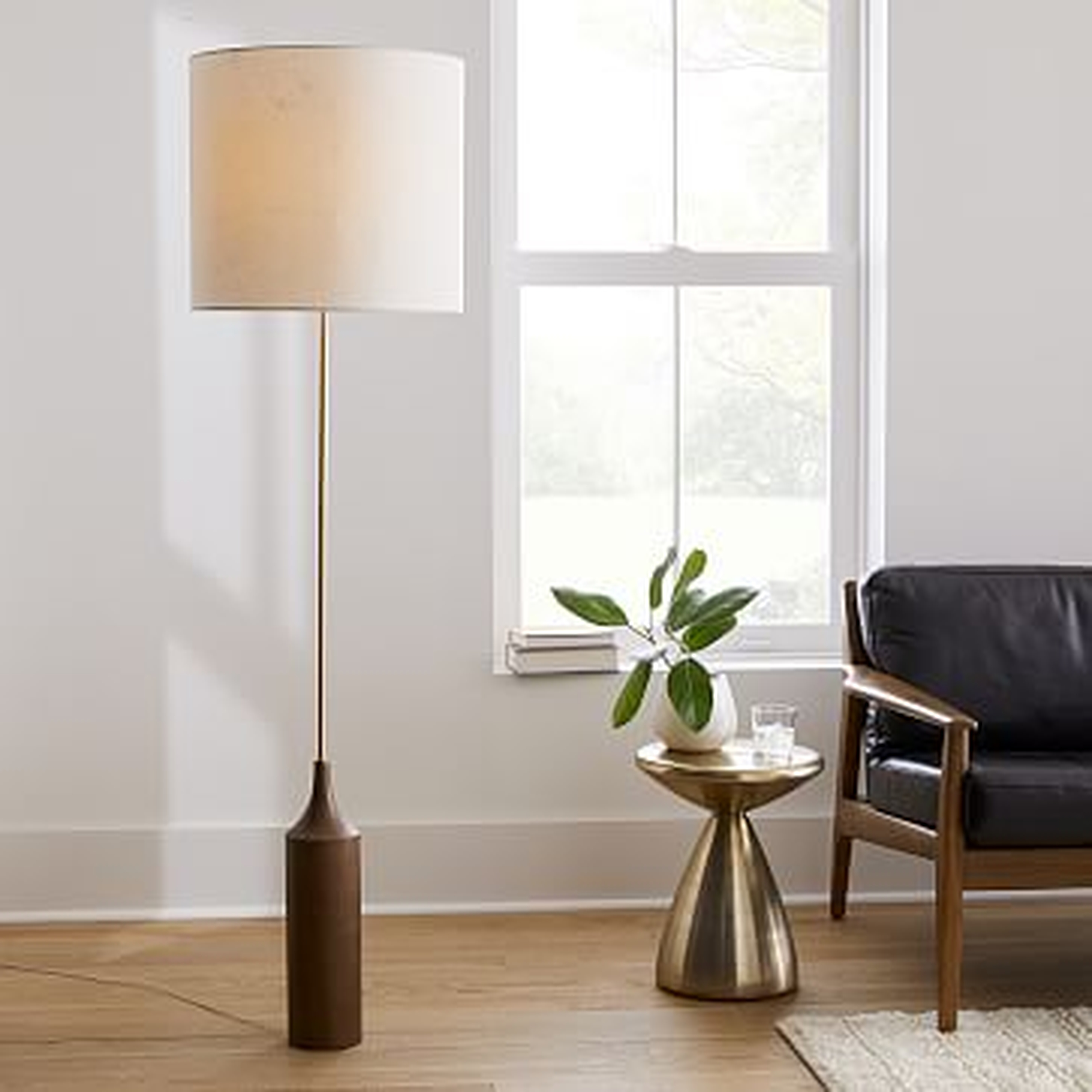 Hudson Floor Lamp, White Linen, Cool Walnut, Brass - West Elm