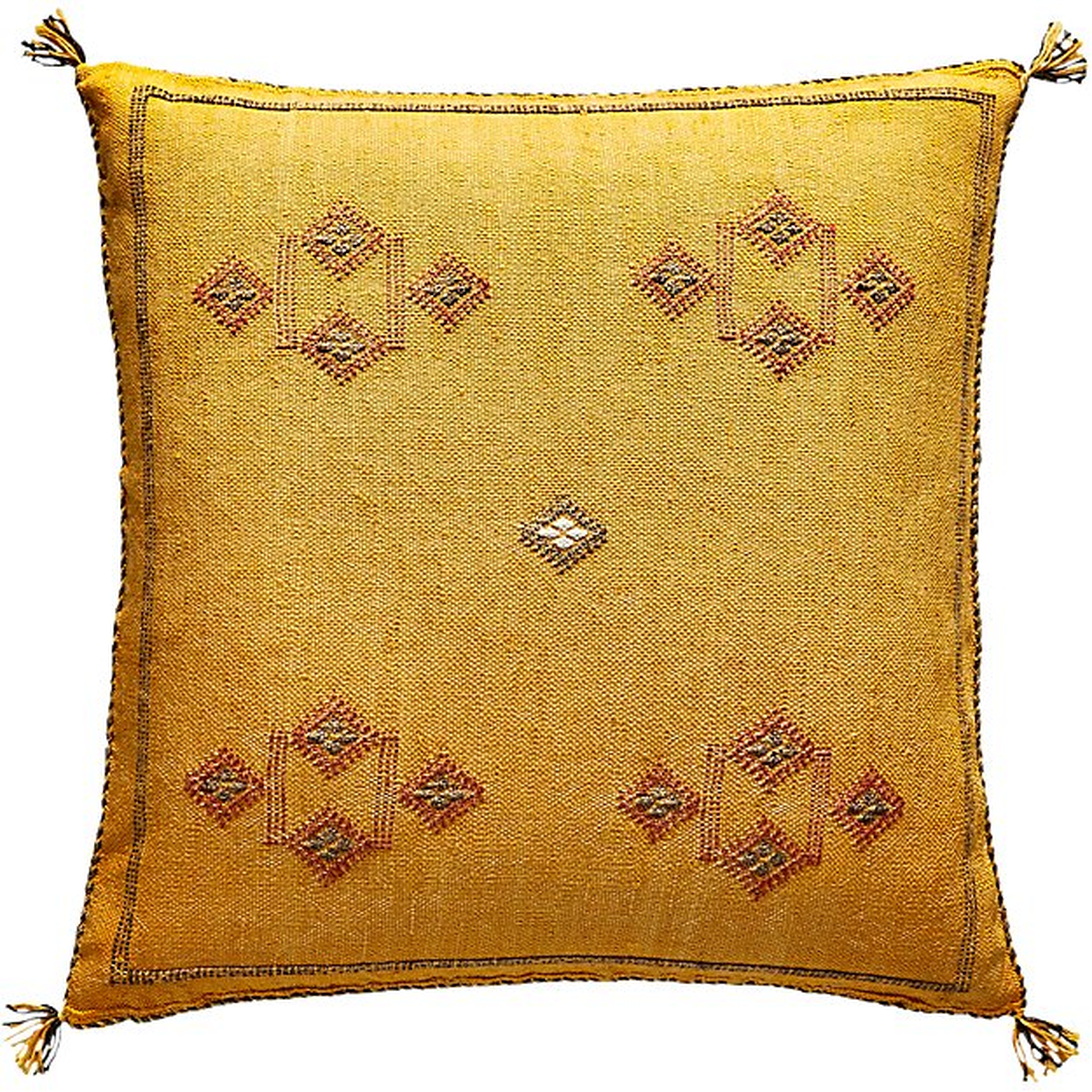 20" cactus silk mustard yellow pillow with feather-down insert - CB2