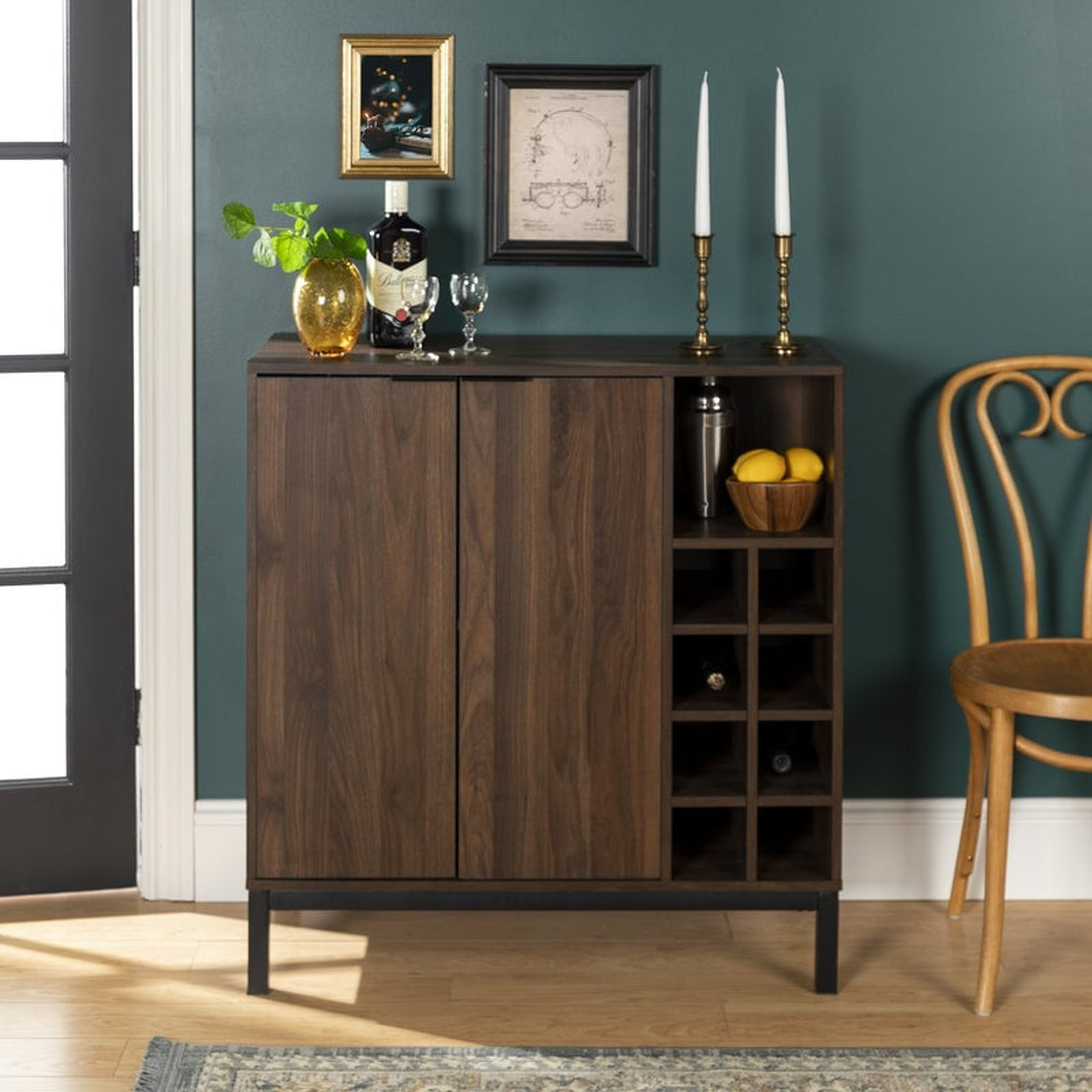 Chicago 34" Modern Bar Cabinet with Side Wine Storage - Dark Walnut - Walker Edison