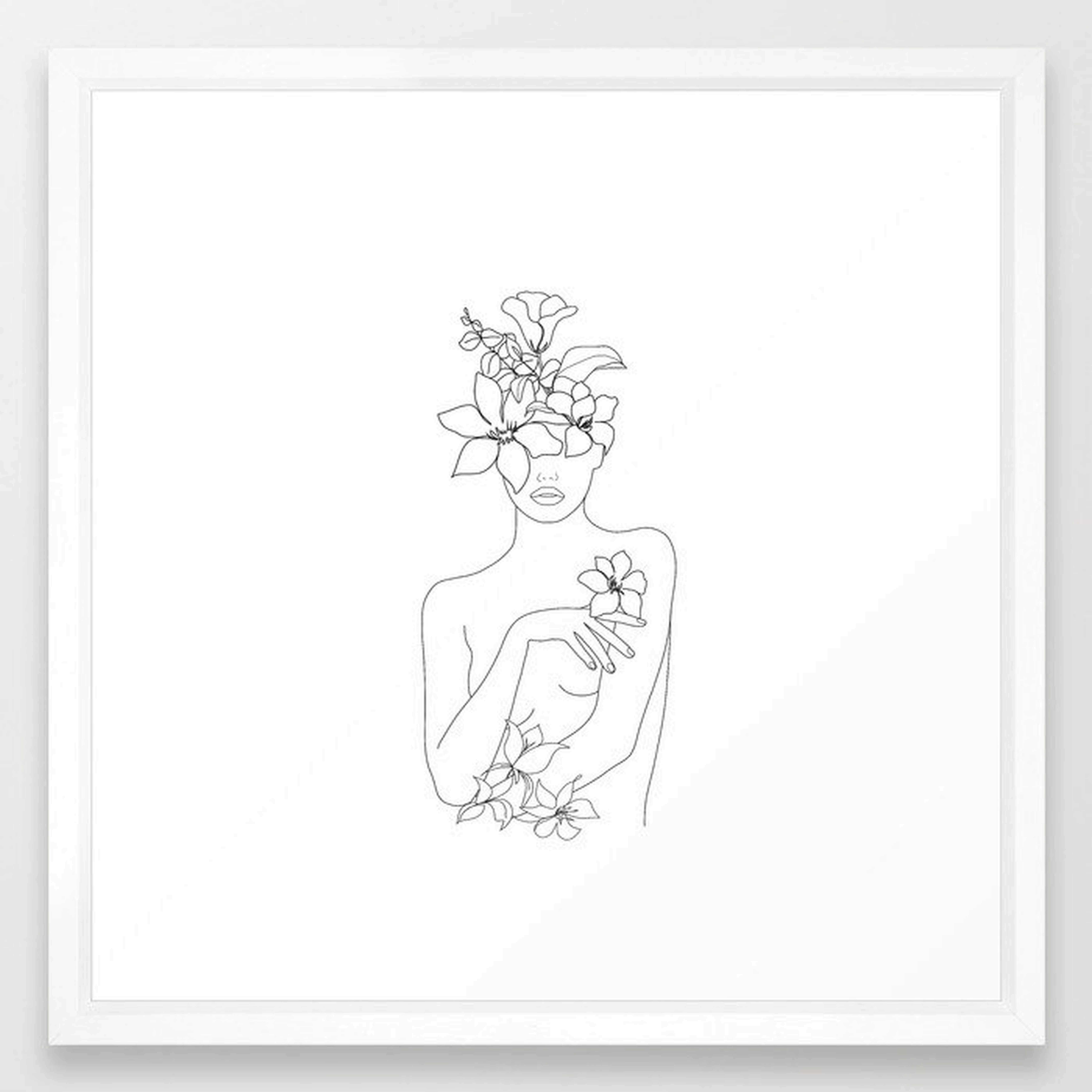 Minimal Line Art Woman with Flowers IV Framed Art Print - Society6