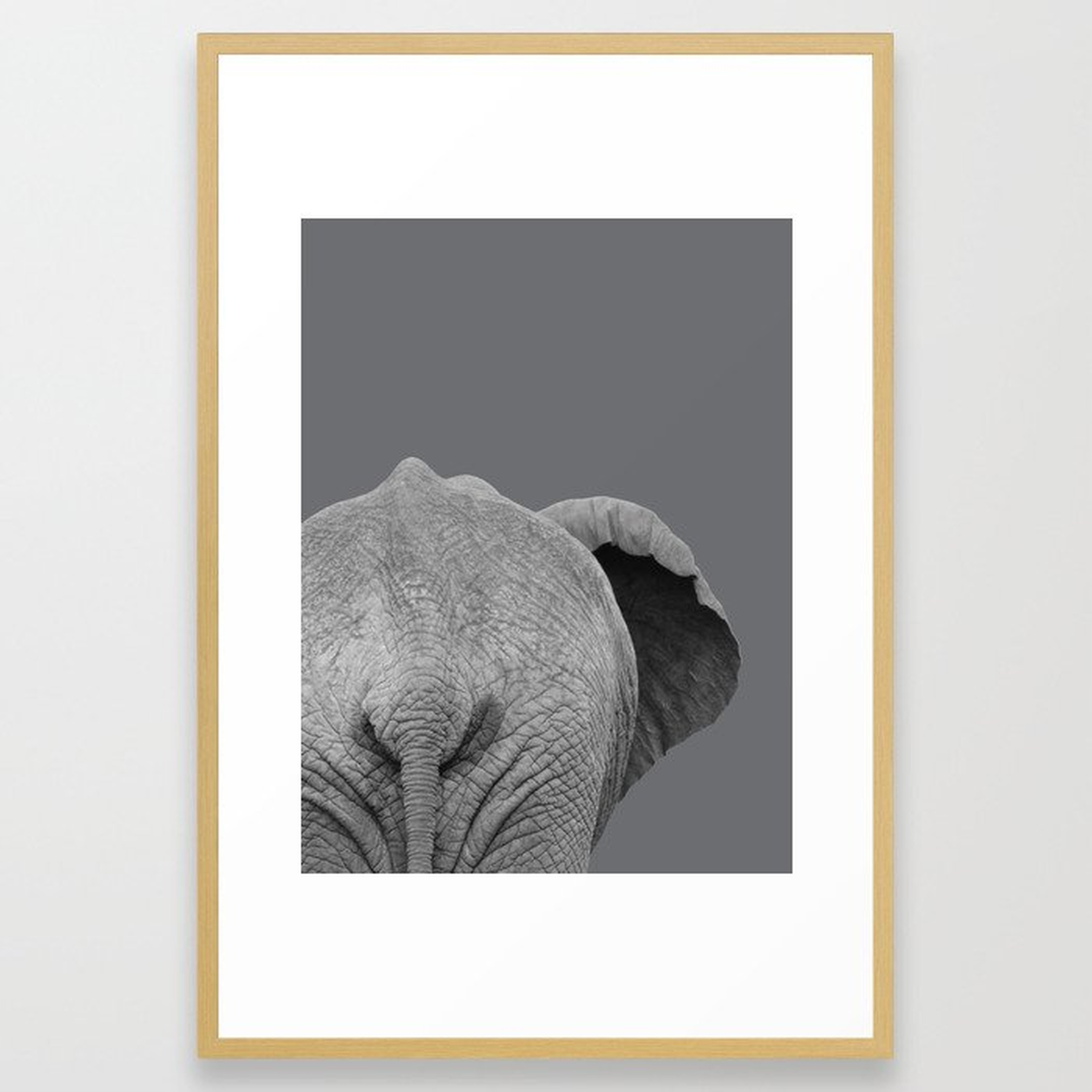 Elephant Wet Bum (Grey) Framed Art Print - Large - Society6