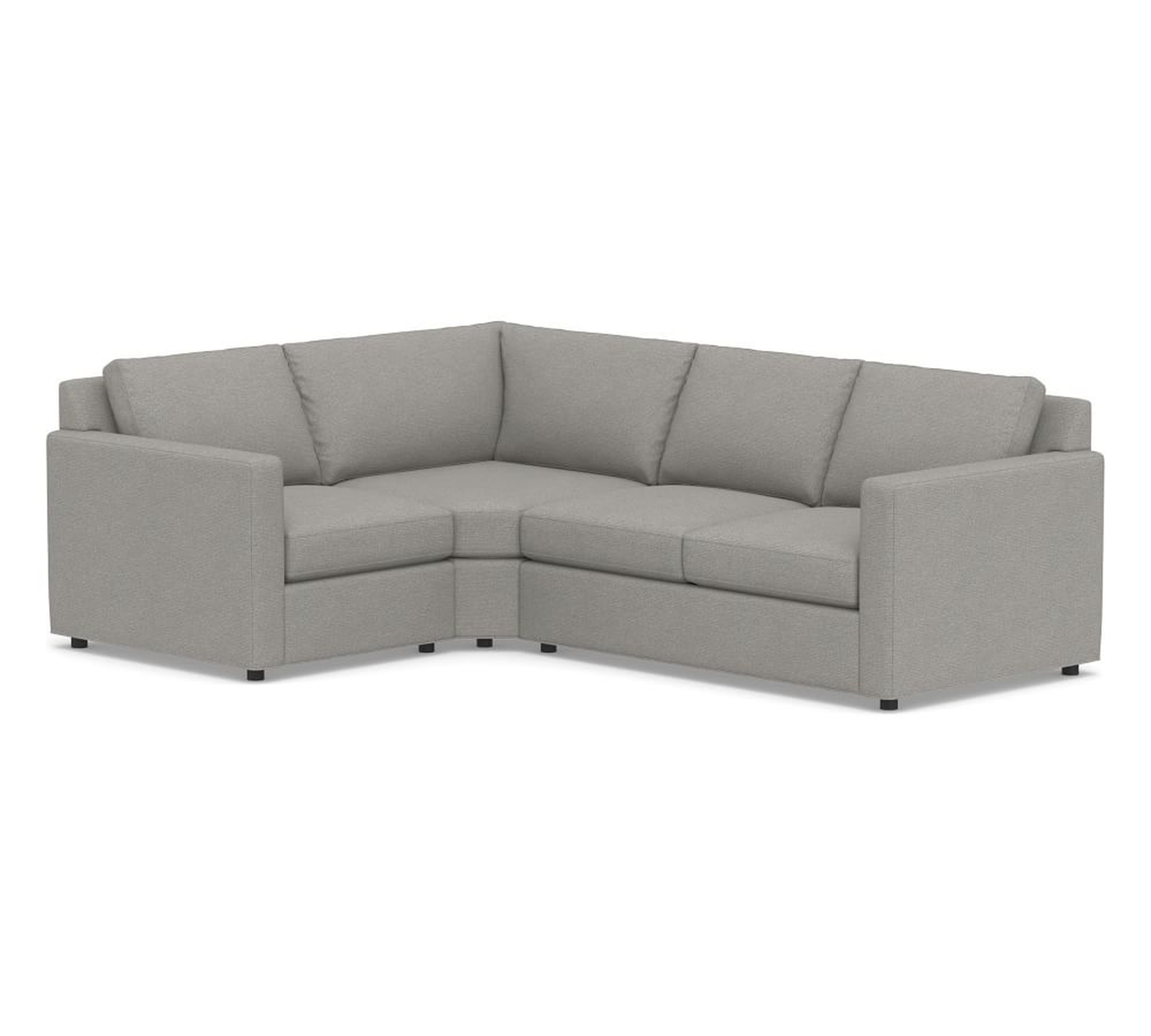 Sanford Square Arm Upholstered Right Arm 3-Piece Wedge Sectional, Polyester Wrapped Cushions, Performance Heathered Basketweave Platinum - Pottery Barn