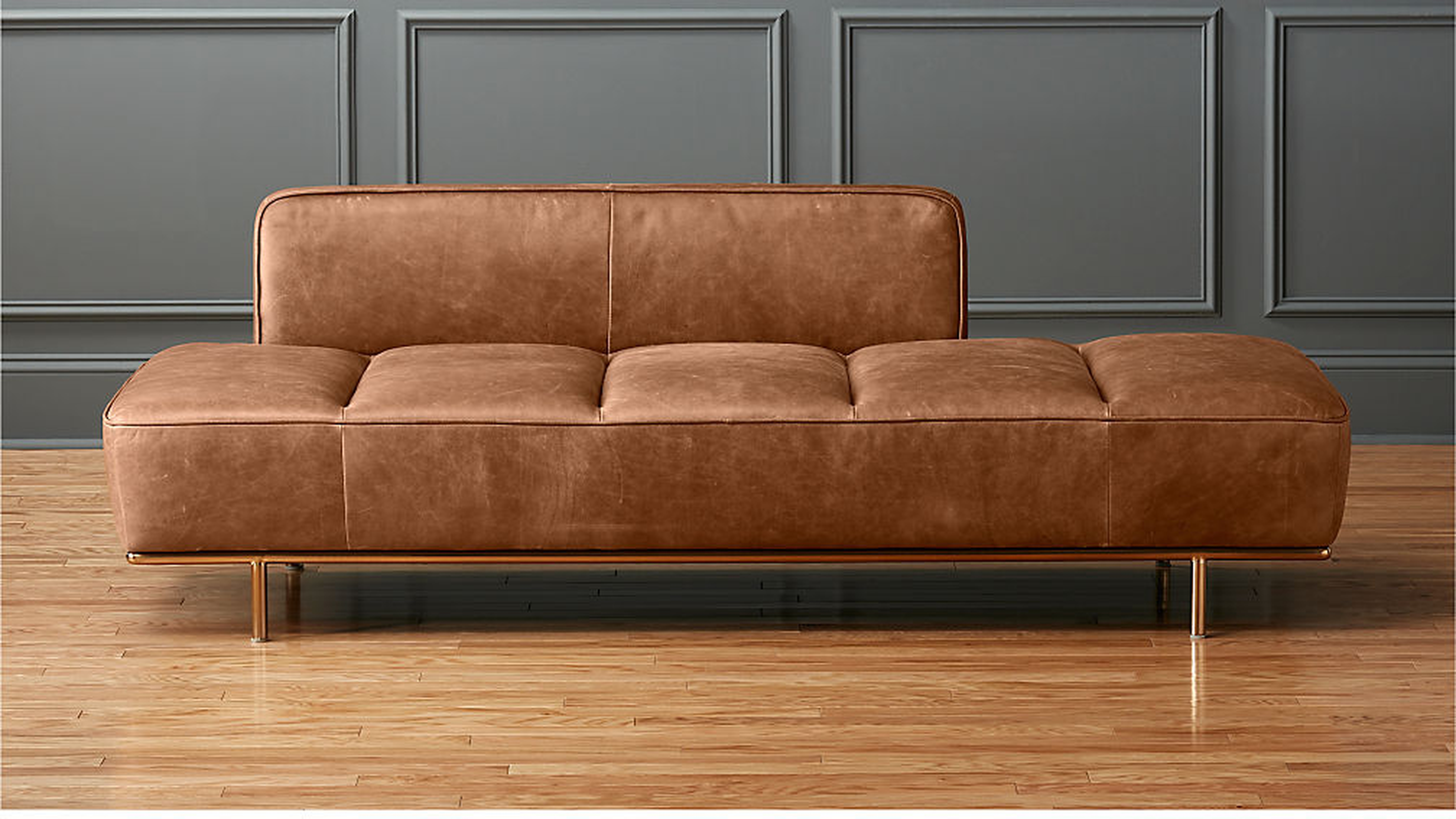 LAWNDALE SADDLE LEATHER DAYBED WITH BRASS BASE - CB2