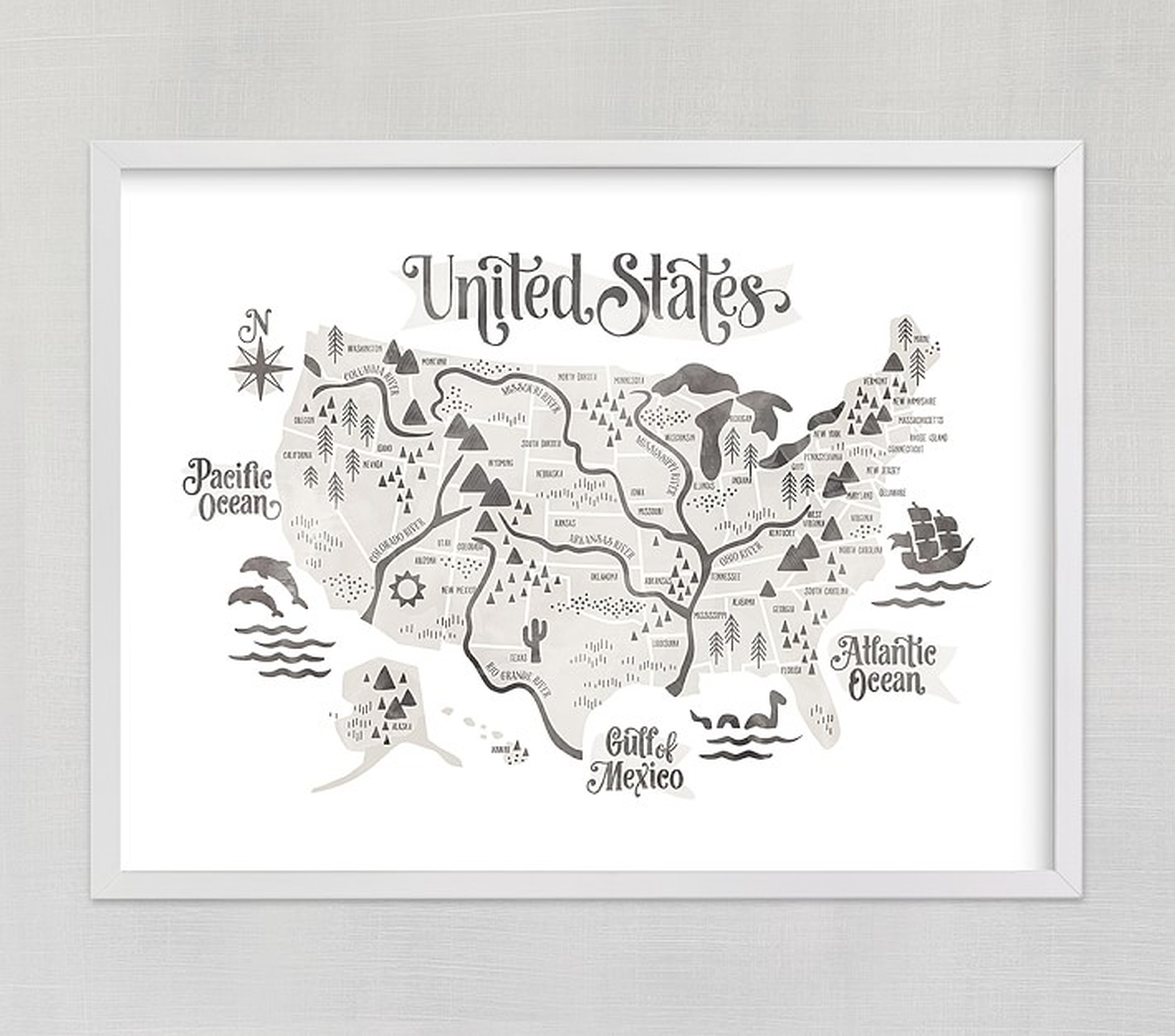 Pirate Map Wall Art by Minted(R), Gray, 40x30 - Pottery Barn Kids